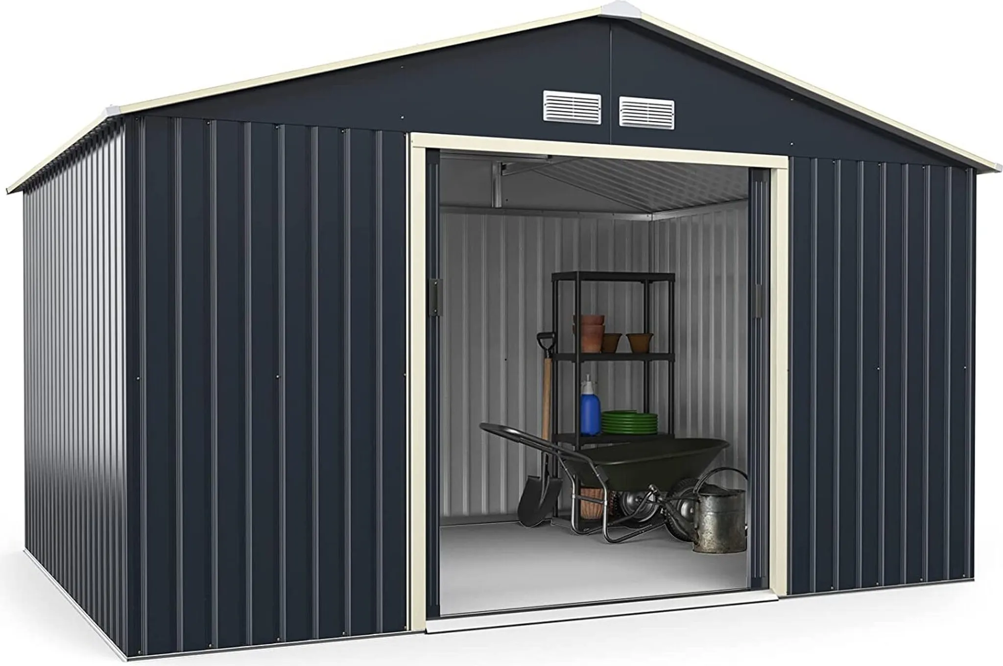 COSTWAY Gerätehaus Metall 259x196x184 Cm - Gartenhaus Mit Schiebetür & Fundament