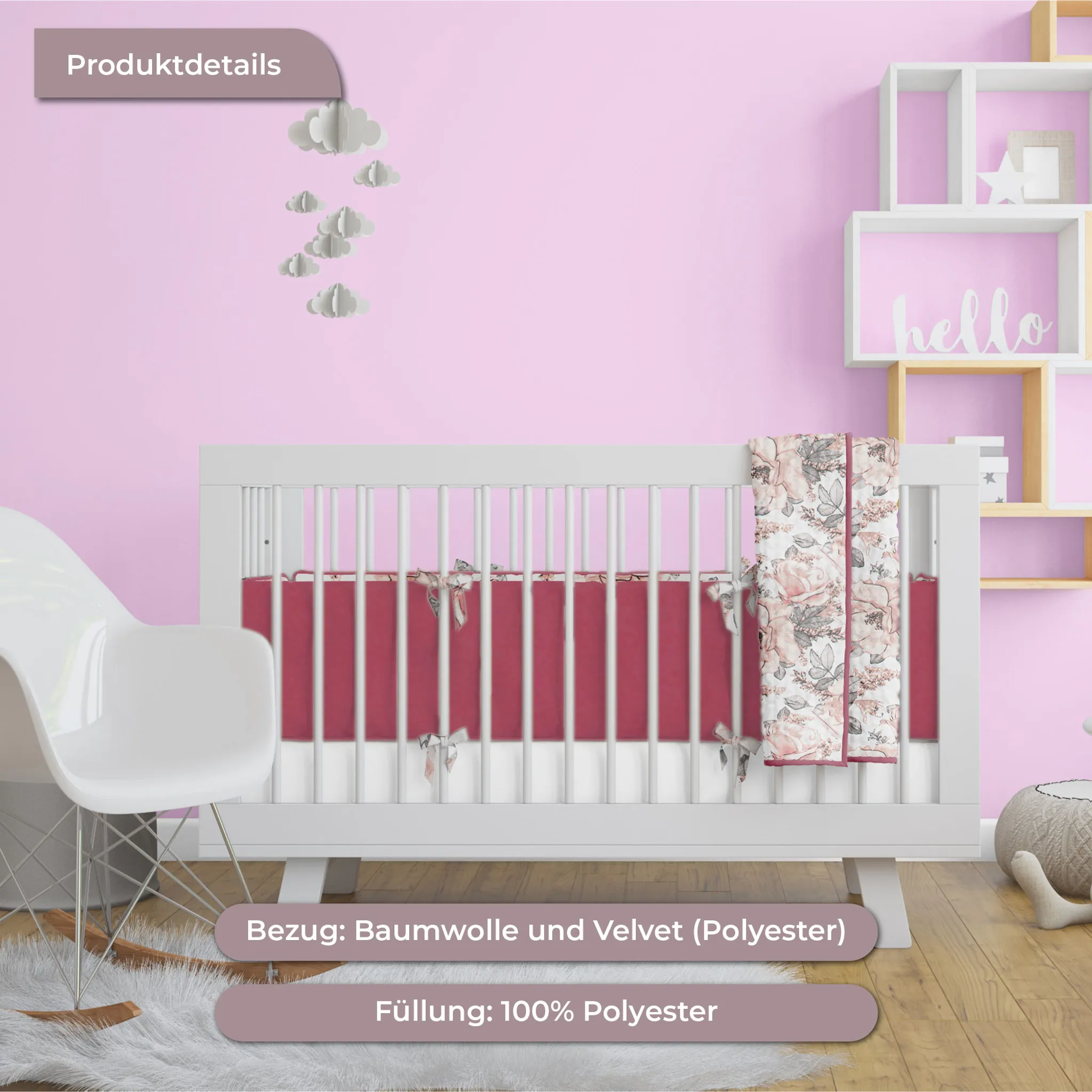 Baby Nestchen Bett Kokon Fleecestoff in Rosa mit Baumwolle Babynestchen Velvet Kuschelnest für Neugeborene 90x50 cm 