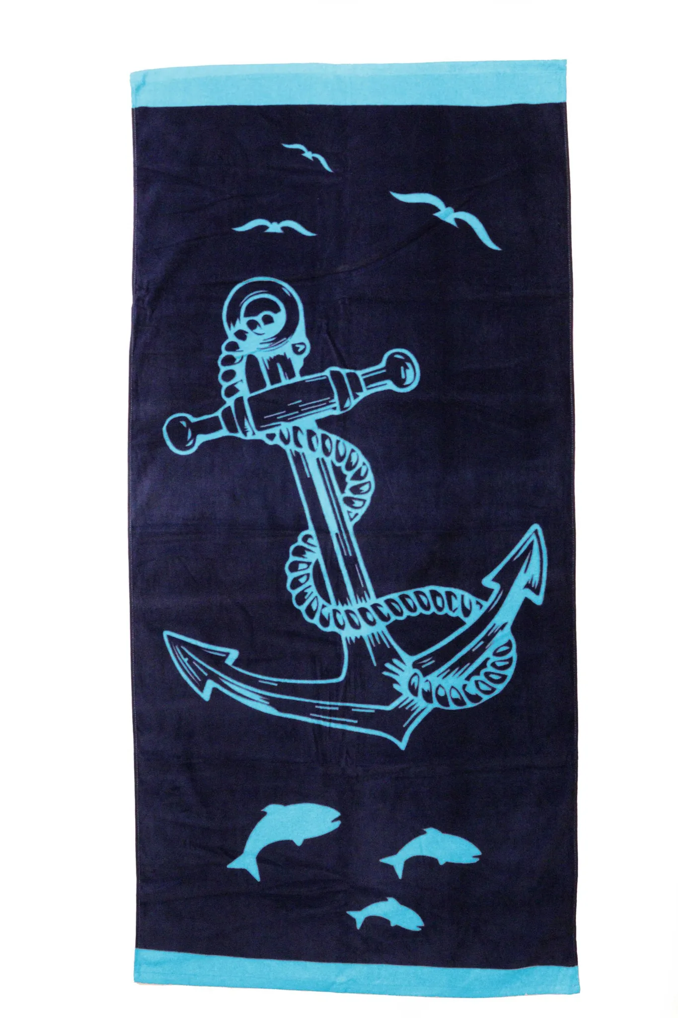 Urlaub Baumwolle „Anker“ türkis, 75*160cm Handtuch maritimes Frottee schwarz Badetuch Großes 100% Velours in Strandtuch und