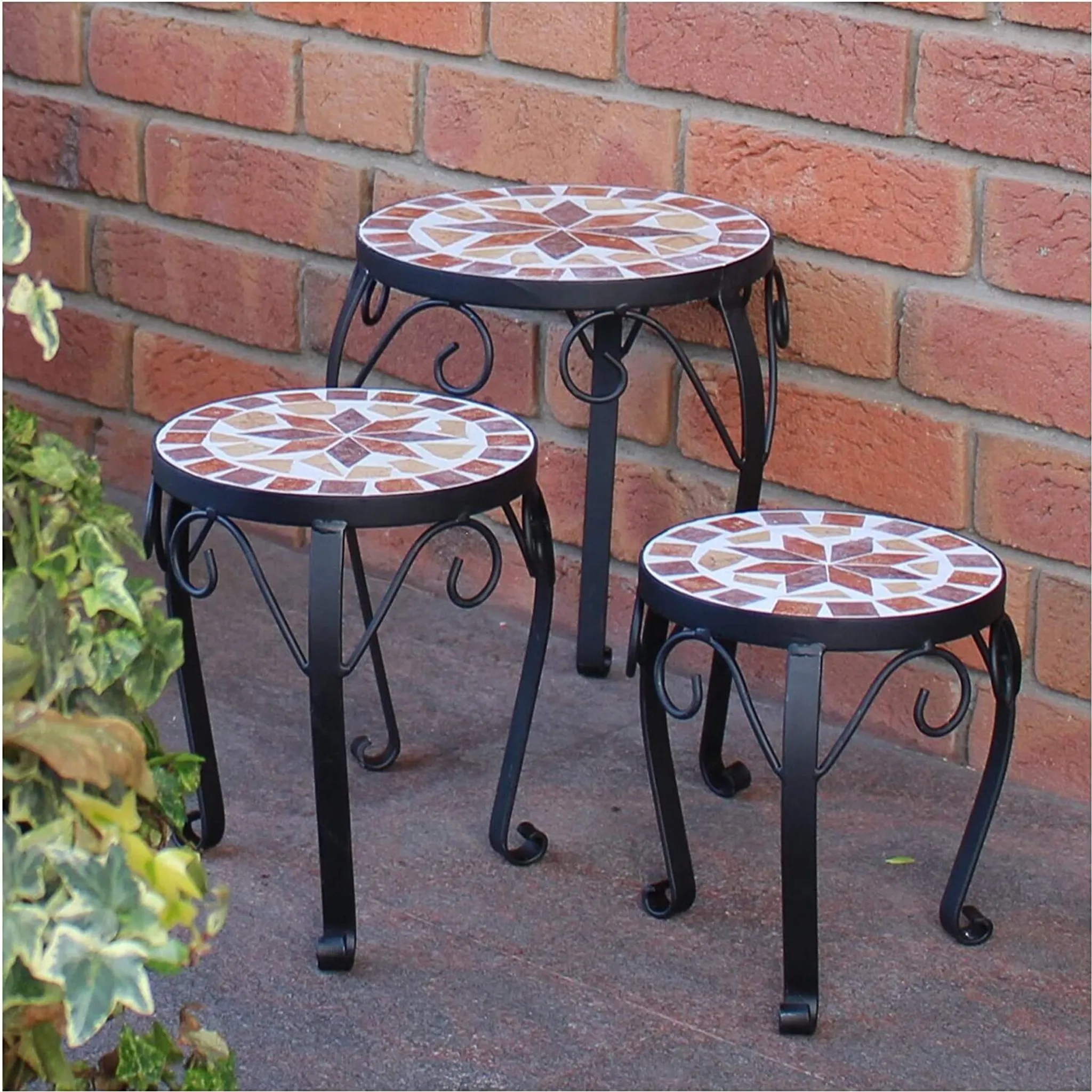 Blumenhocker 3er Set Mosaik rund Garten Blumenstnder