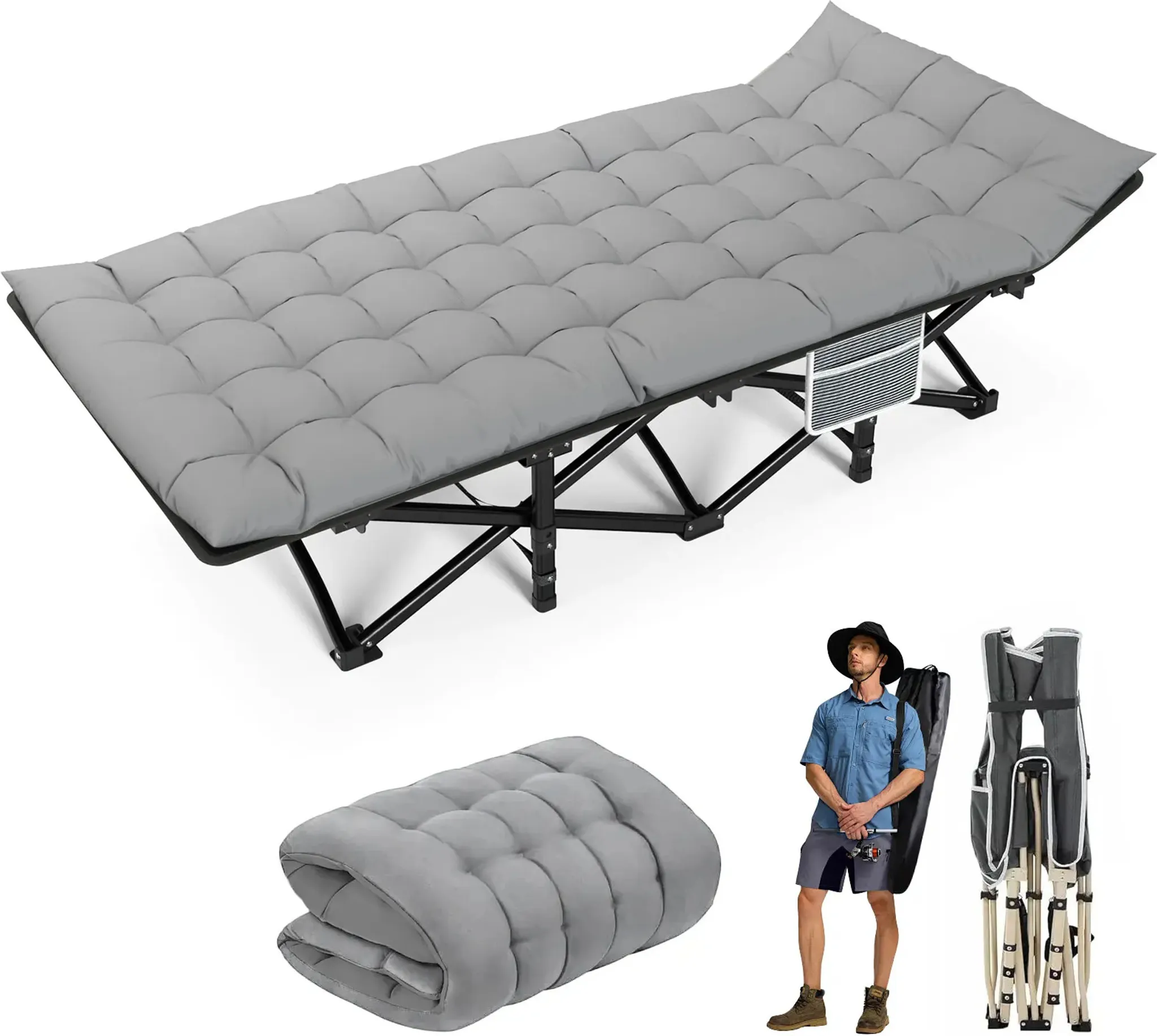 Lit de camping - Lit de camp - Lit de camp - Civière - Pliable - Inc. Matras et sac de