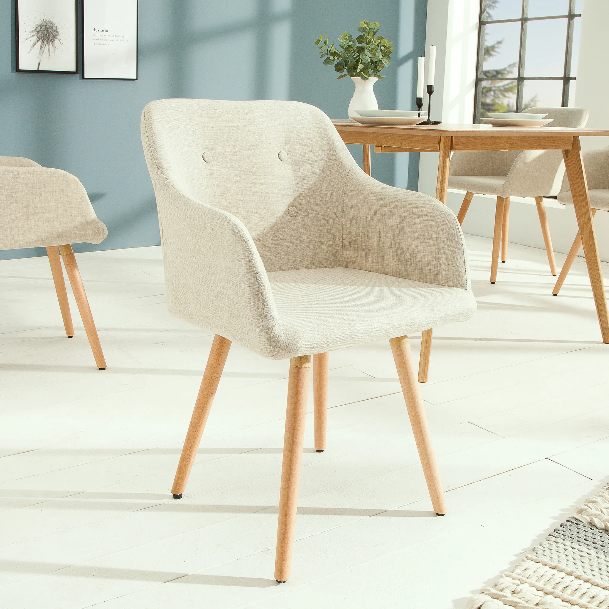 Retro Design Stuhl beige Esszimmerstuhl Armlehne Armlehnstuhl SCANDINAVIA mit MEISTERSTÜCK