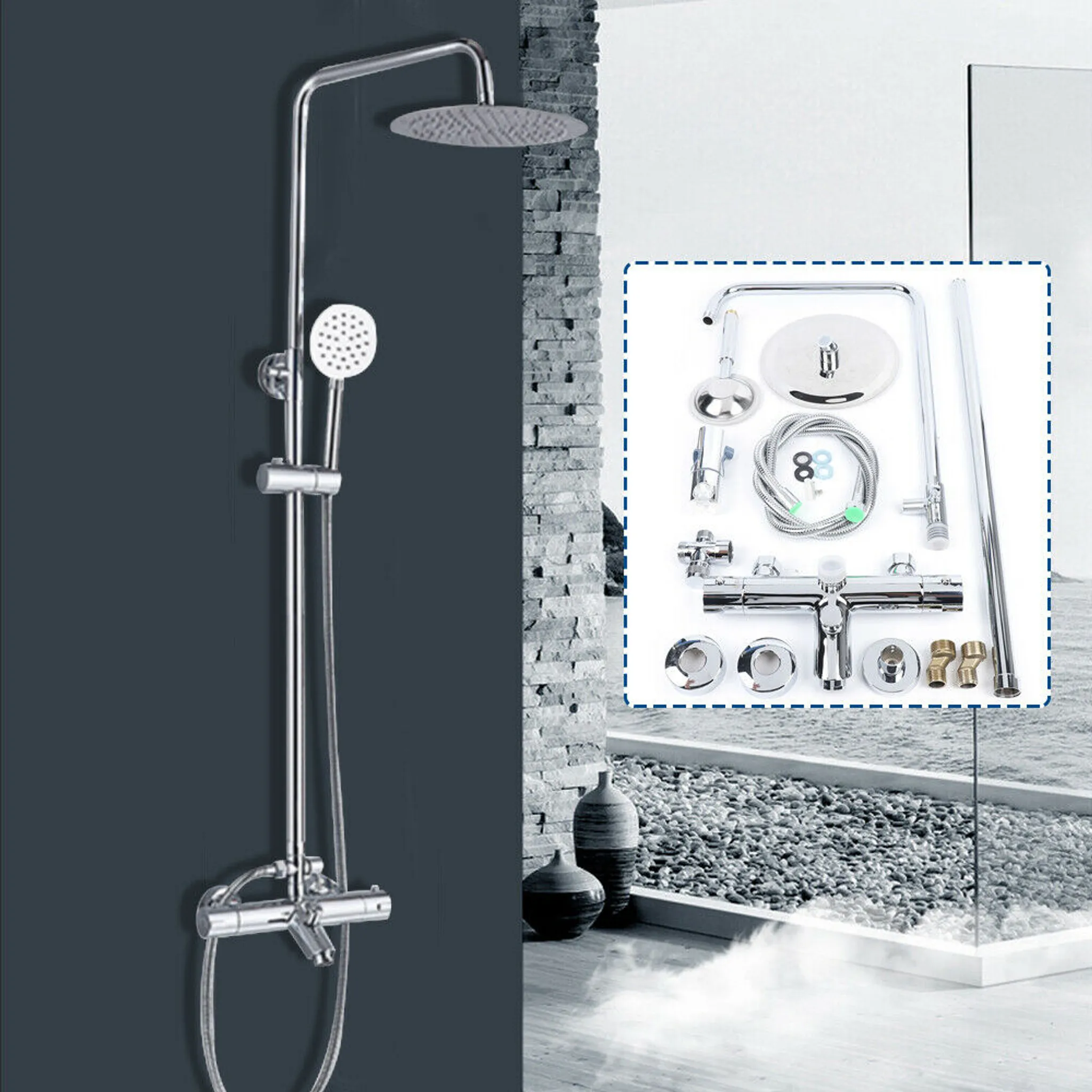 Duschsystem mit Thermostat Duscharmatur Regendusche Duschset Handbrause  Dusche