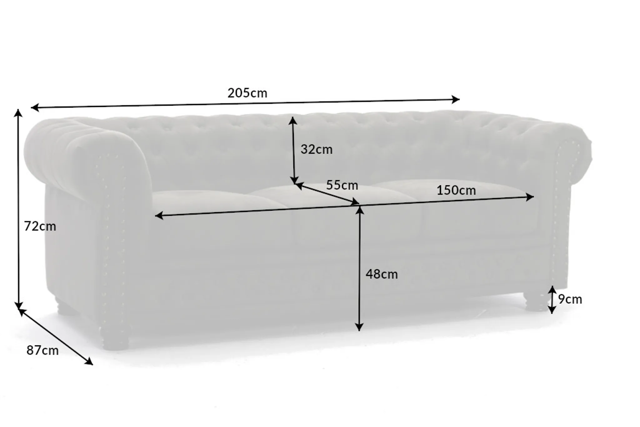 Chesterfield 20 Sitzer Sofa vintage grau taupe mit Knopfheftung und Federkern