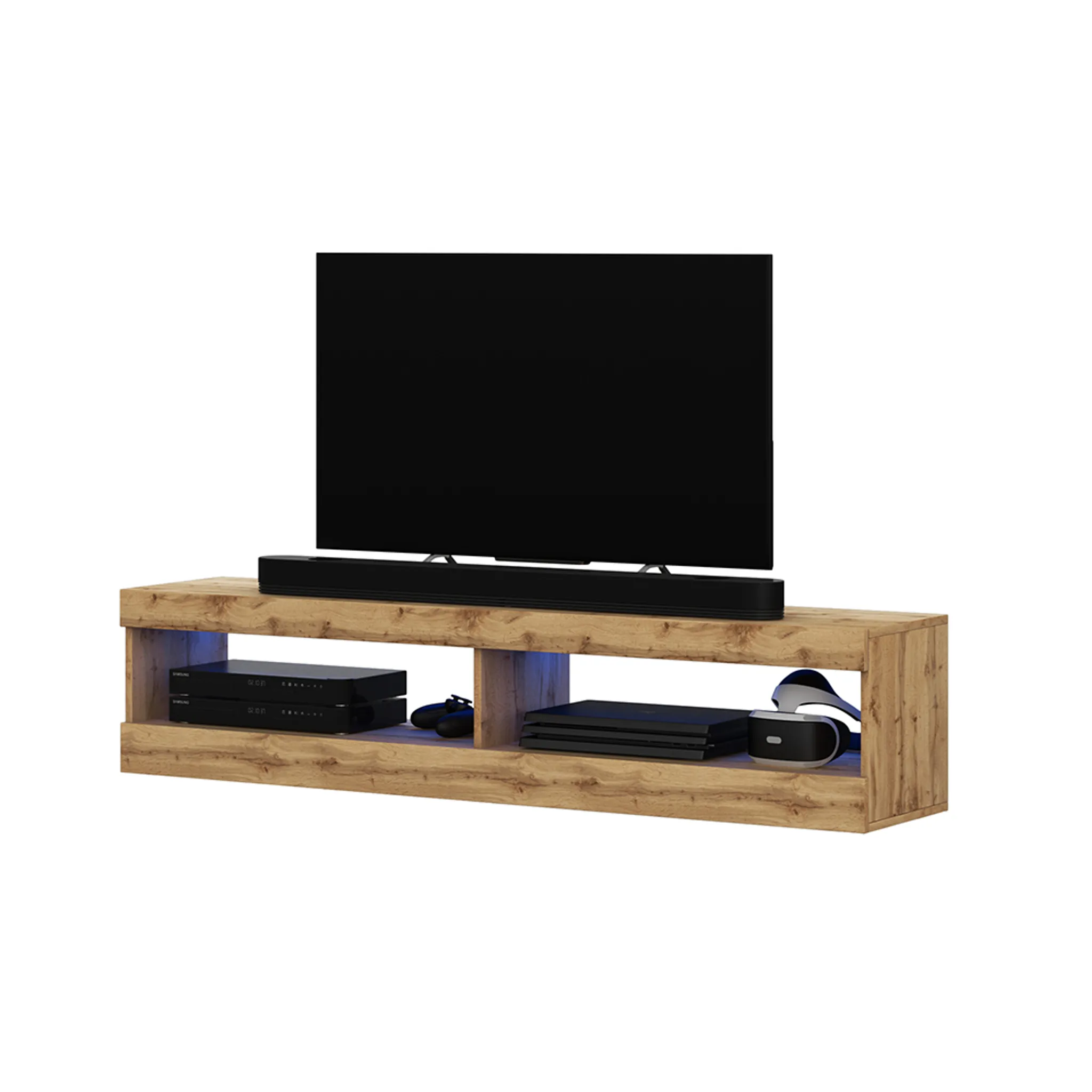 TV-Lowboard/Fernsehschrank / Fernsehtisch mit Schrankfächern und Offenem Fach auf der rechten Seite in Weiß mit LED-Beleuchtung 100 x 45 x 35 Selsey Oxy Single 