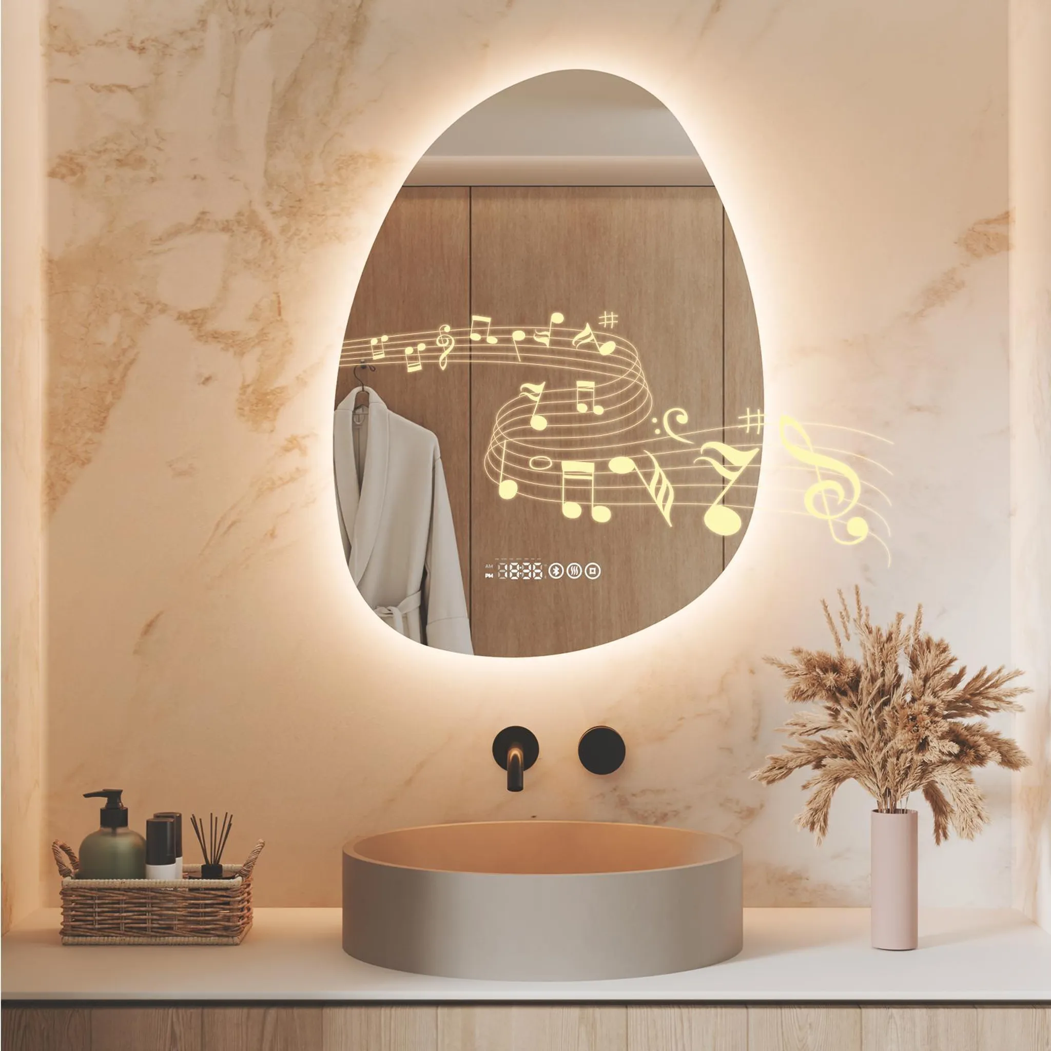 S'AFIELINA Specchio Da Parete Asimmetrico Rotondo - 55x75 Cm, Design Unico Per Bagno, Camera Da Letto E Soggiorno - 2