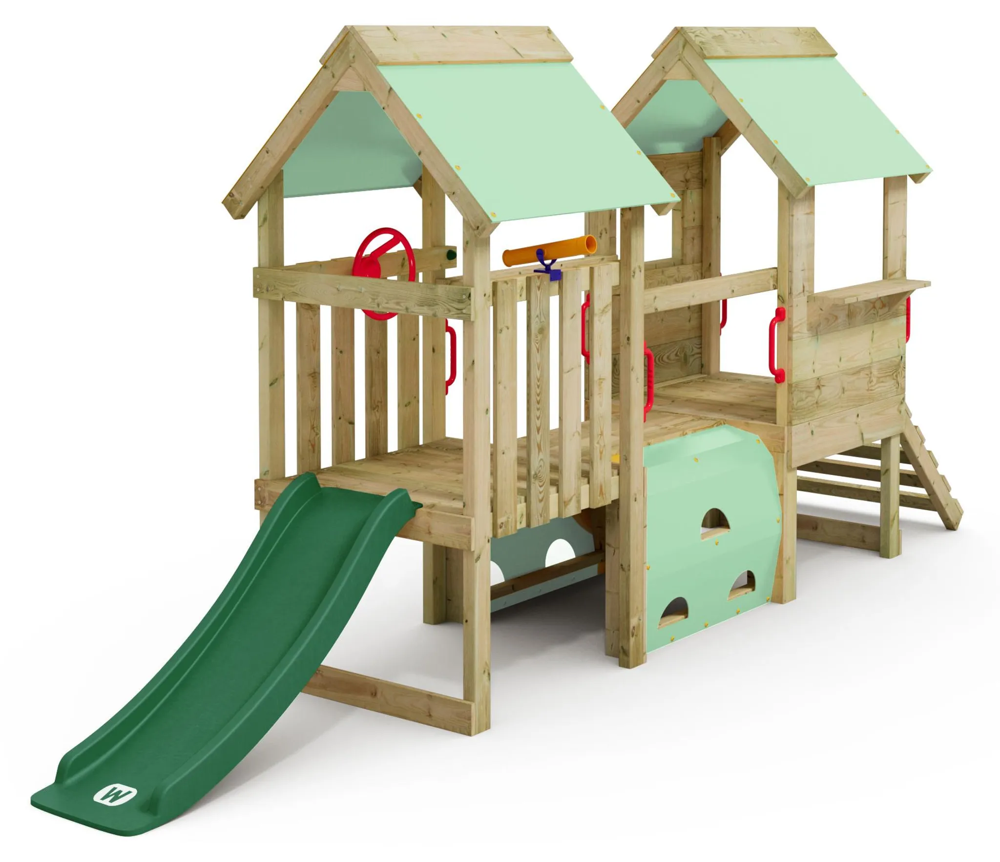 Wickey Aire de Jeux Smart Camp portique en Bois avec balançoire et Toboggan, Tour d'escalade Wickey Aire de Jeux Smart Camp portique en Bois avec balançoire et Toboggan, Tour d'escalade