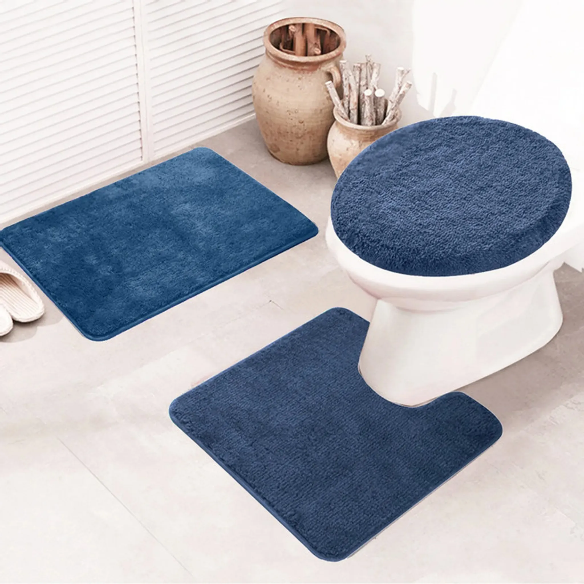 3 Stück Badezimmer Teppich Matten Set Toiletten Deckel Abdeckung