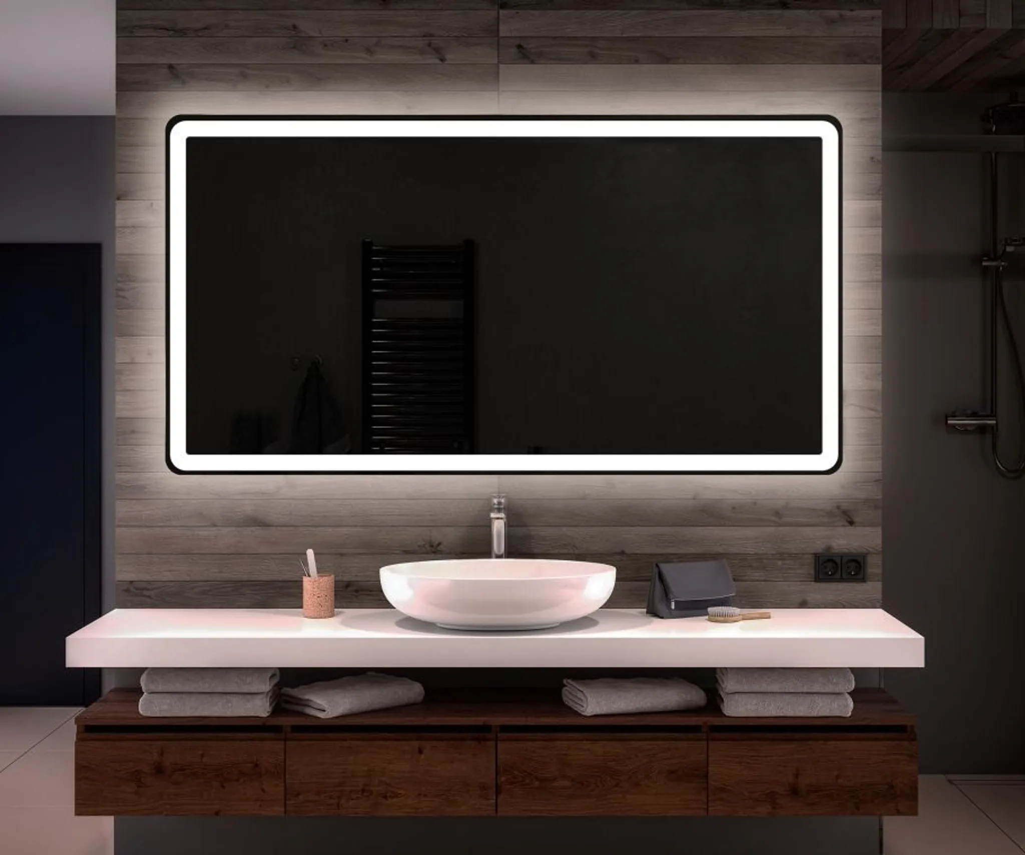 Badspiegel 100x100 cm - Vertikal mit LED