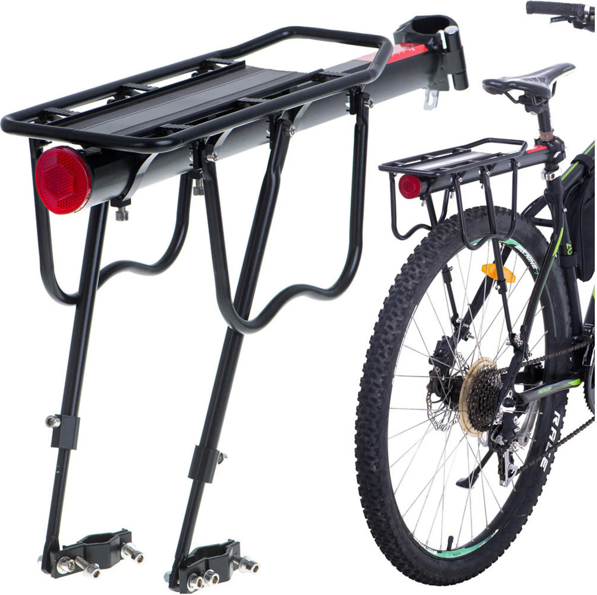 Porte-Bagages Arrière Vélo Aluminium Réglable 25kg Avec Réflecteur - Noir