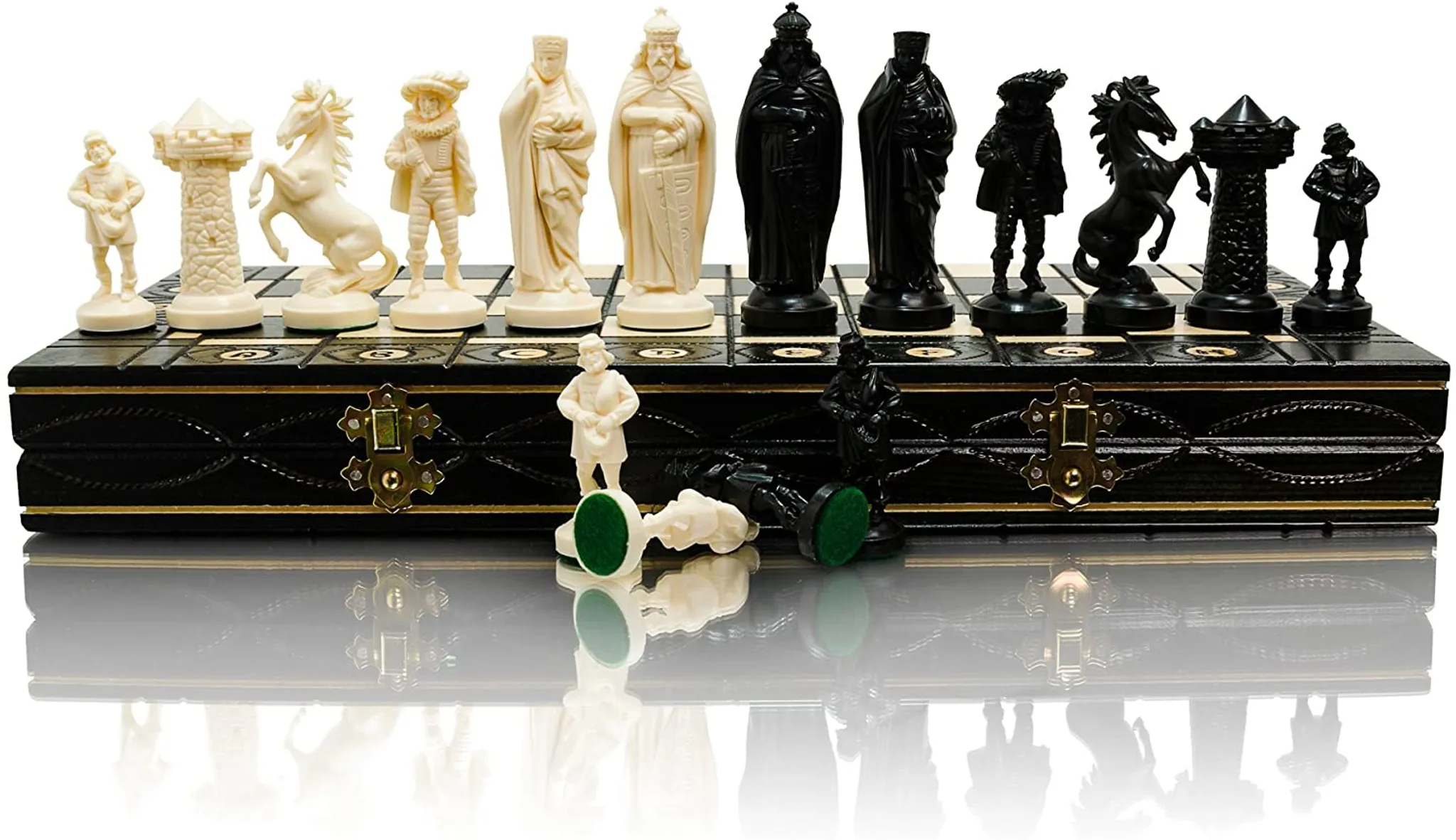 Great Kingdom Schach Spiel und Dame Spiel | Master of Chess Farbe Blau |  Chess Set 35cm | Qualität Reise Schachspiel- Handgemachtes Tragbares Schach