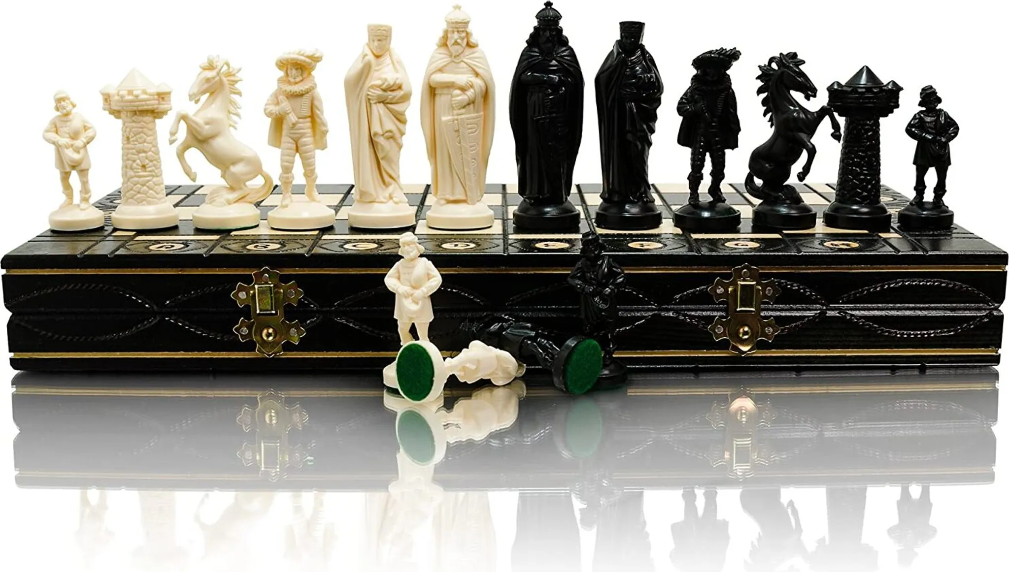 Great Kingdom Schach Spiel und Dame Spiel | Master of Chess Farbe Blau |  Chess Set 35cm | Qualität Reise Schachspiel- Handgemachtes Tragbares Schach