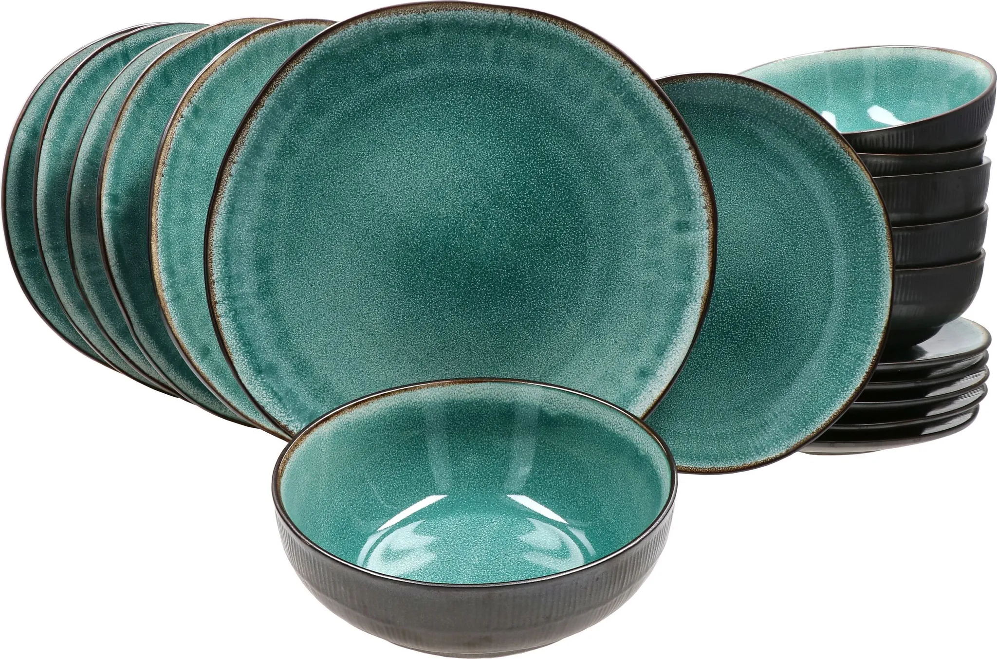sada 18 ks talířů Reactive Glaze Green osob kameninový