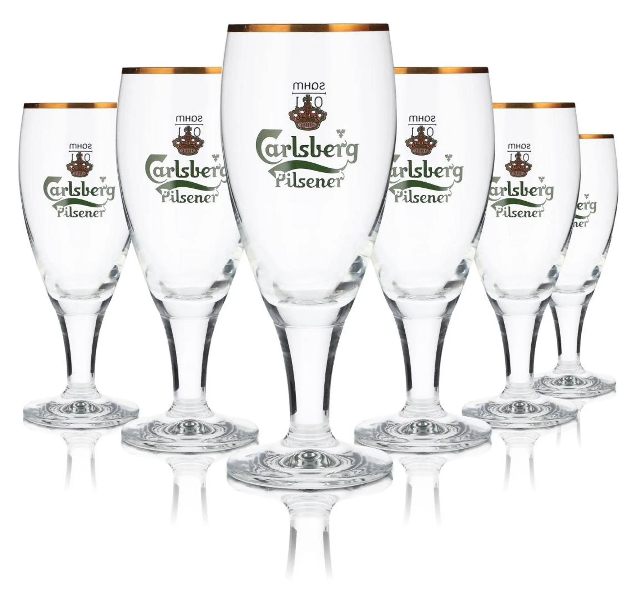 6x Carlsberg Glas 0,2l Pokal Tulpe Goldrand Pilsener