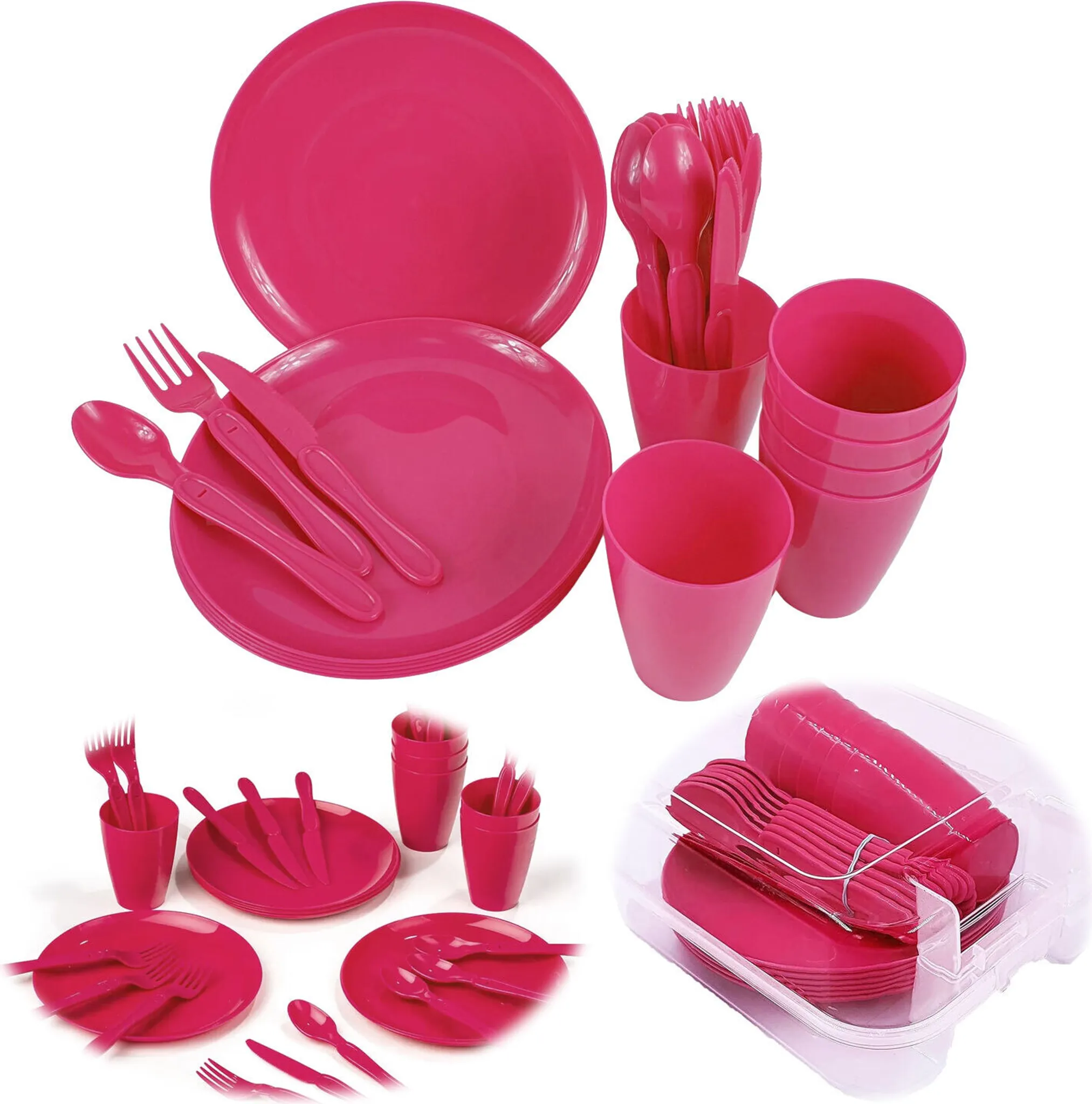 MFH Camping Geschirr Set 26-teilig 26-teiliges Camping-Geschirr-Set – Olivgrün, Aus Polypropylen, Mit Tellern, Tassen & Besteck