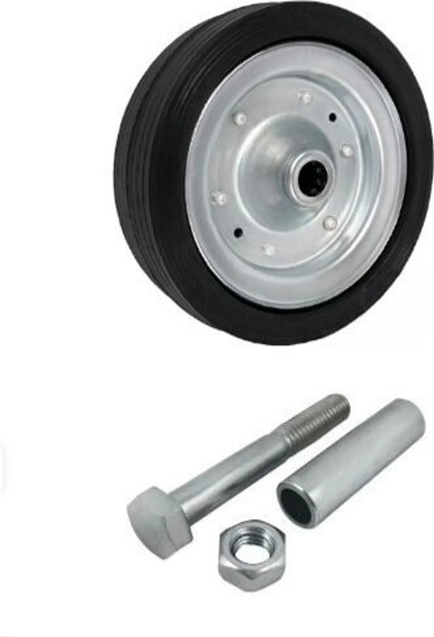 RUOTA GOMMA NERA D.100 MM RULLI FISSA