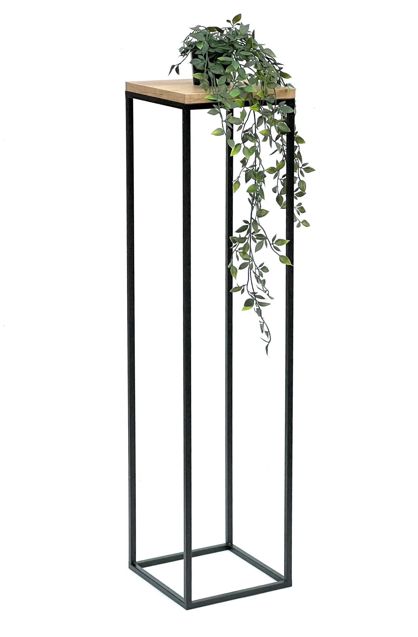 DanDiBo Blumenhocker Metall Holz Eckig 100 Blumenständer Blumensäule Beistelltisch Schwarz Pflanzenständer Pflanzenhocker 96353 Modern cm