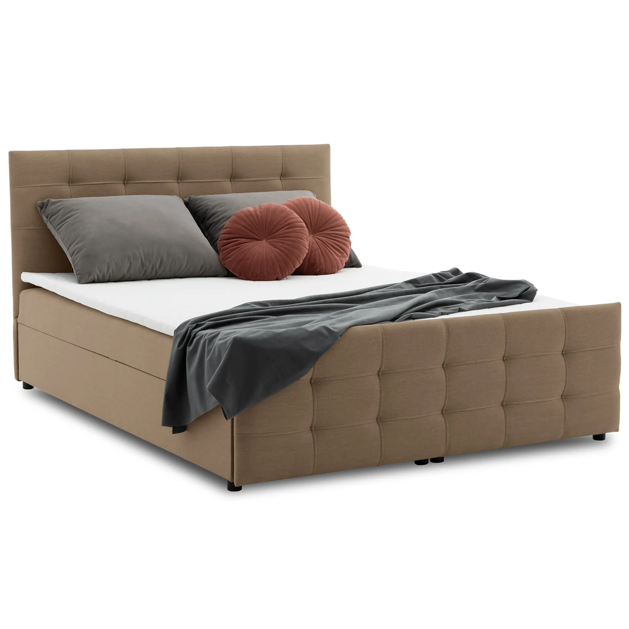 Boxspringbett mit Matratze & Topper 140x200 Marbella - Braun 140x200 cm \  Braun