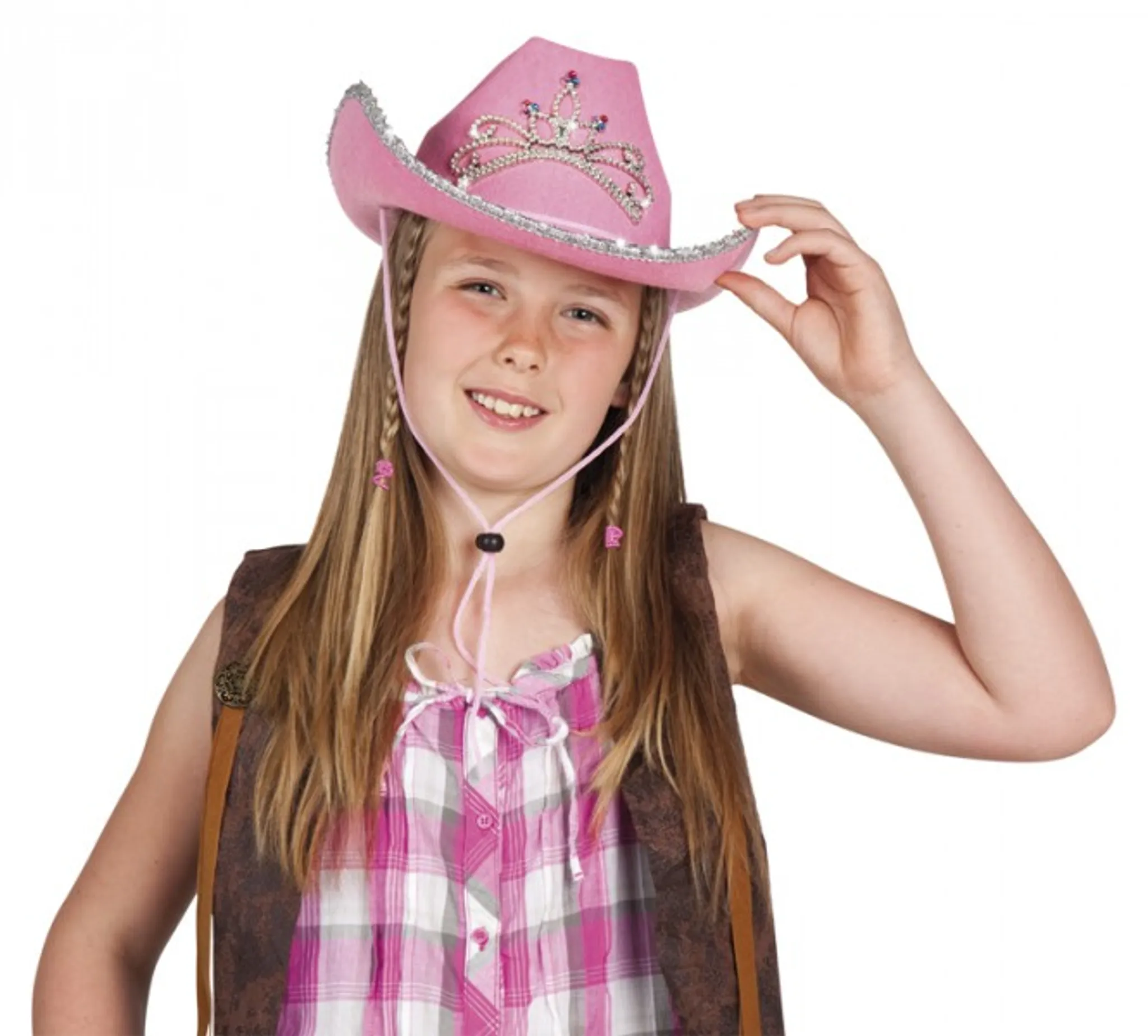 Rosa Cowboyhut - Frauen Mädchen Cowgirl Prinzessin Hut mit Krone