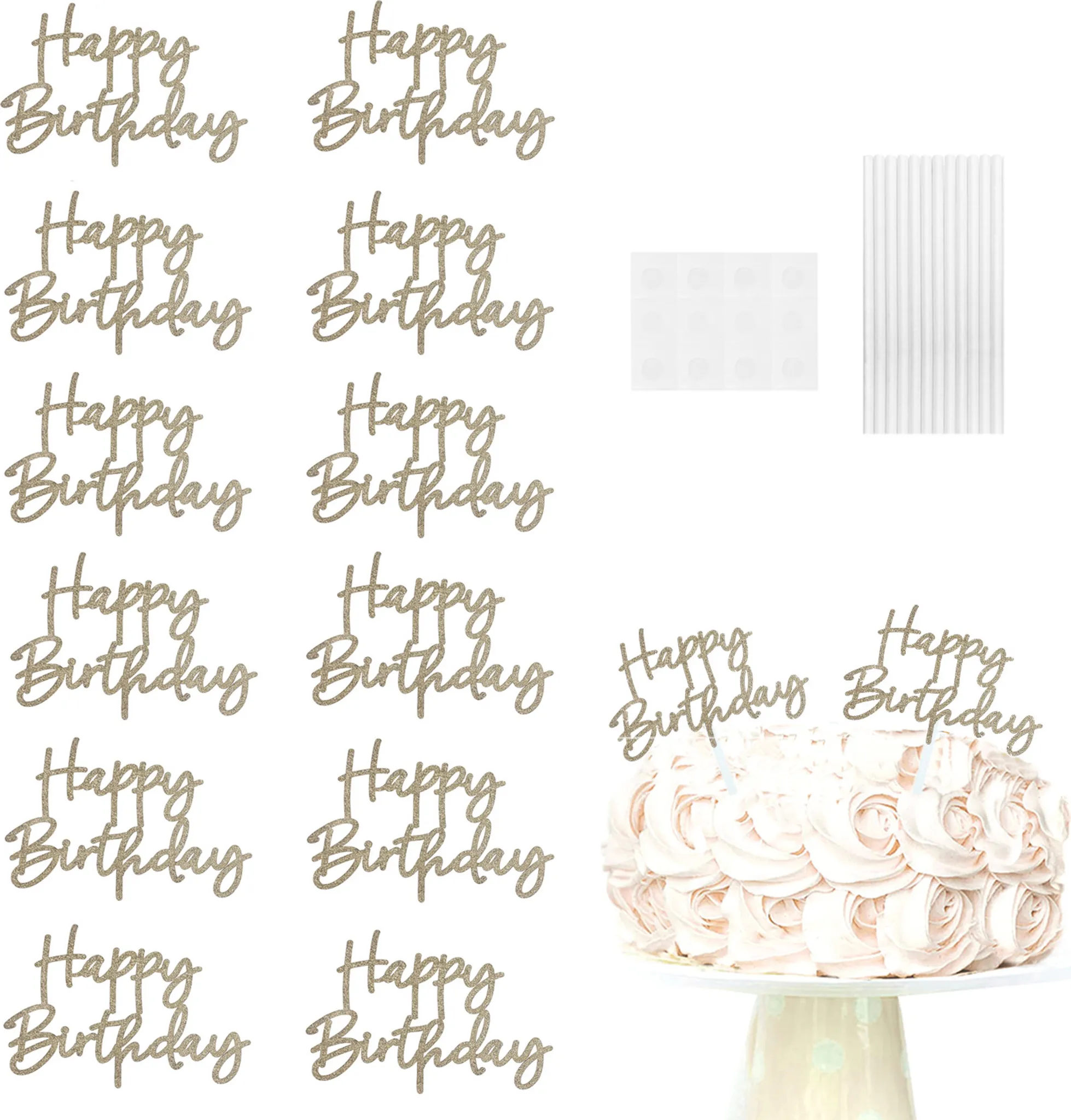 4 Stück „Happy Birthday“-Karten-Einsätze In Roségold – Glänzende Deko Für Kuchen & Geburtstagspartys