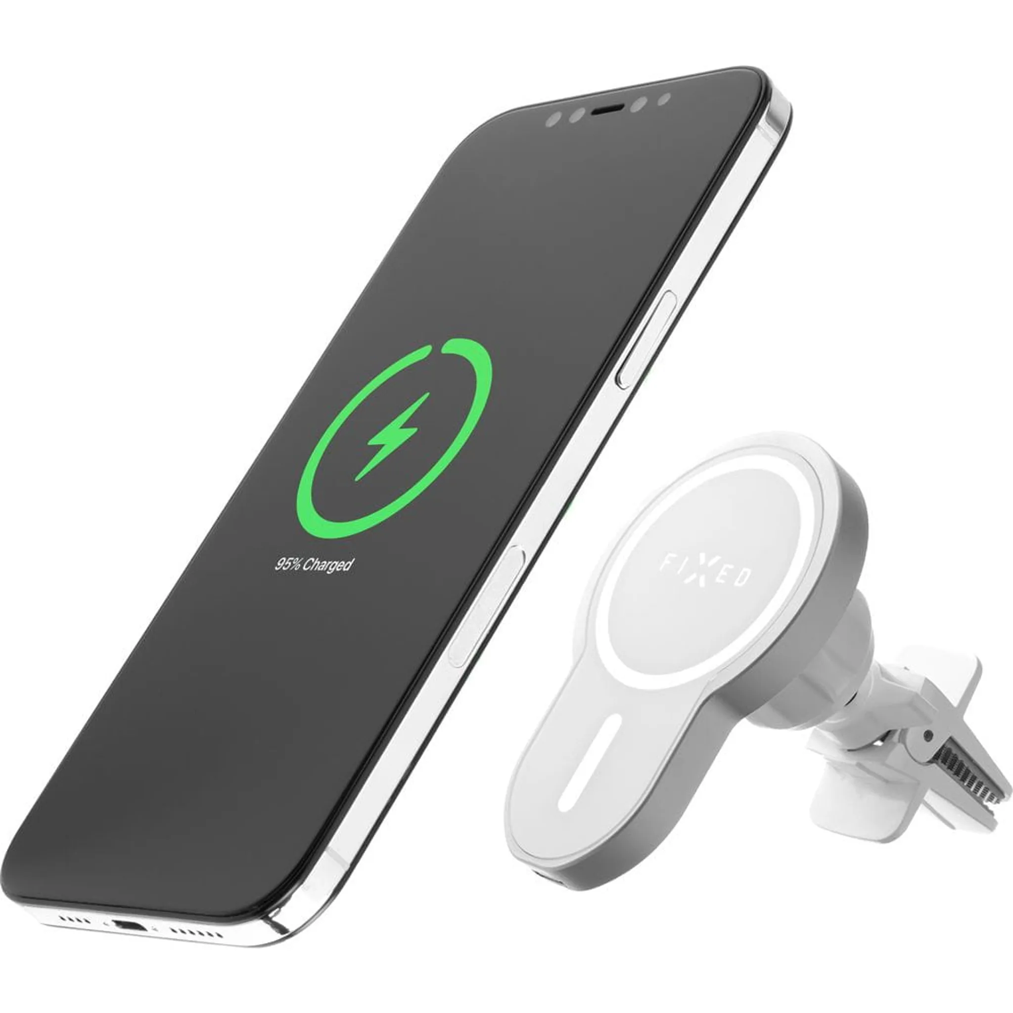 Auto Handyhalterung mit Qi Fixed MagClick für iPhone mit MagSafe, Weiß