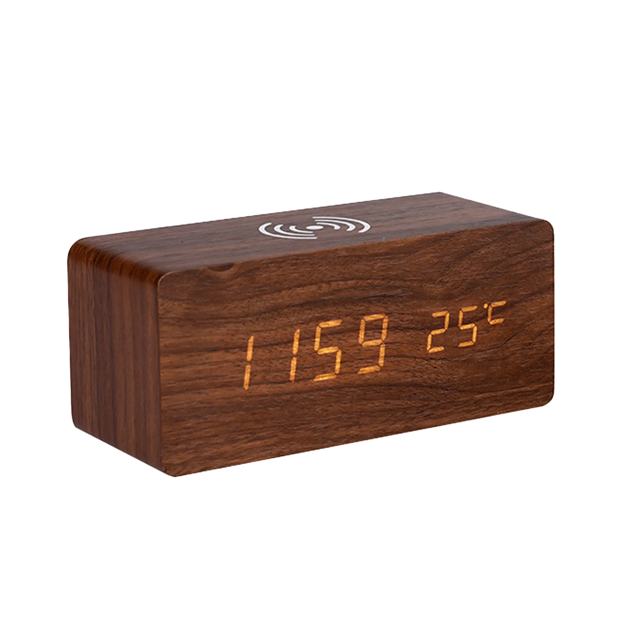 Digitaler Wecker, mit elektronischer LED-Zeitanzeige aus Holz, 3  Alarmeinstellungen, Luftfeuchtigkeits- und Temperaturmessung, elektrische  Holzuhren für