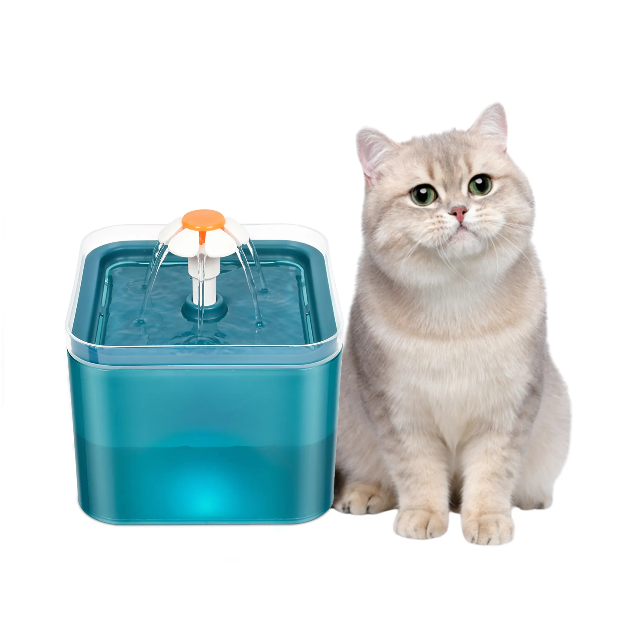 Trinkbrunnen 2 Liter, Katzen Trinkbrunnen, Haustier-Wasserspender,  Automatisch Leise, Wasserspender mit LED-Licht Blau