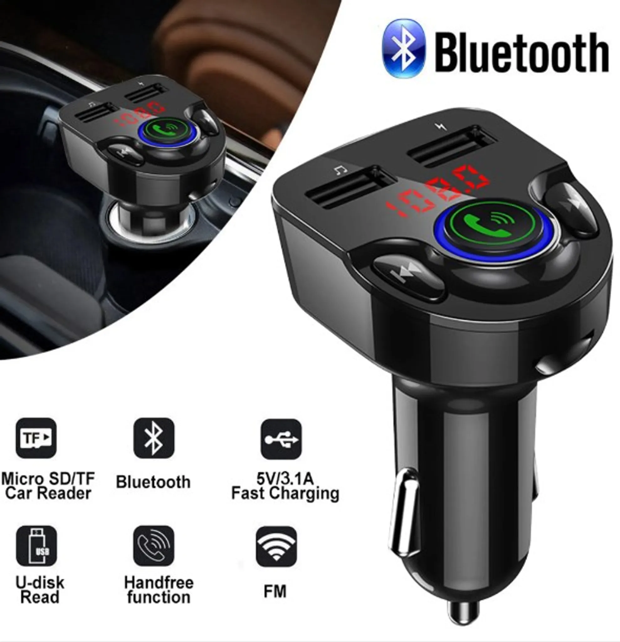 Bluetooth FM Transmitter Auto MP3 Player 2 USB Stick KFZ AUX  Zigarettenanzünder