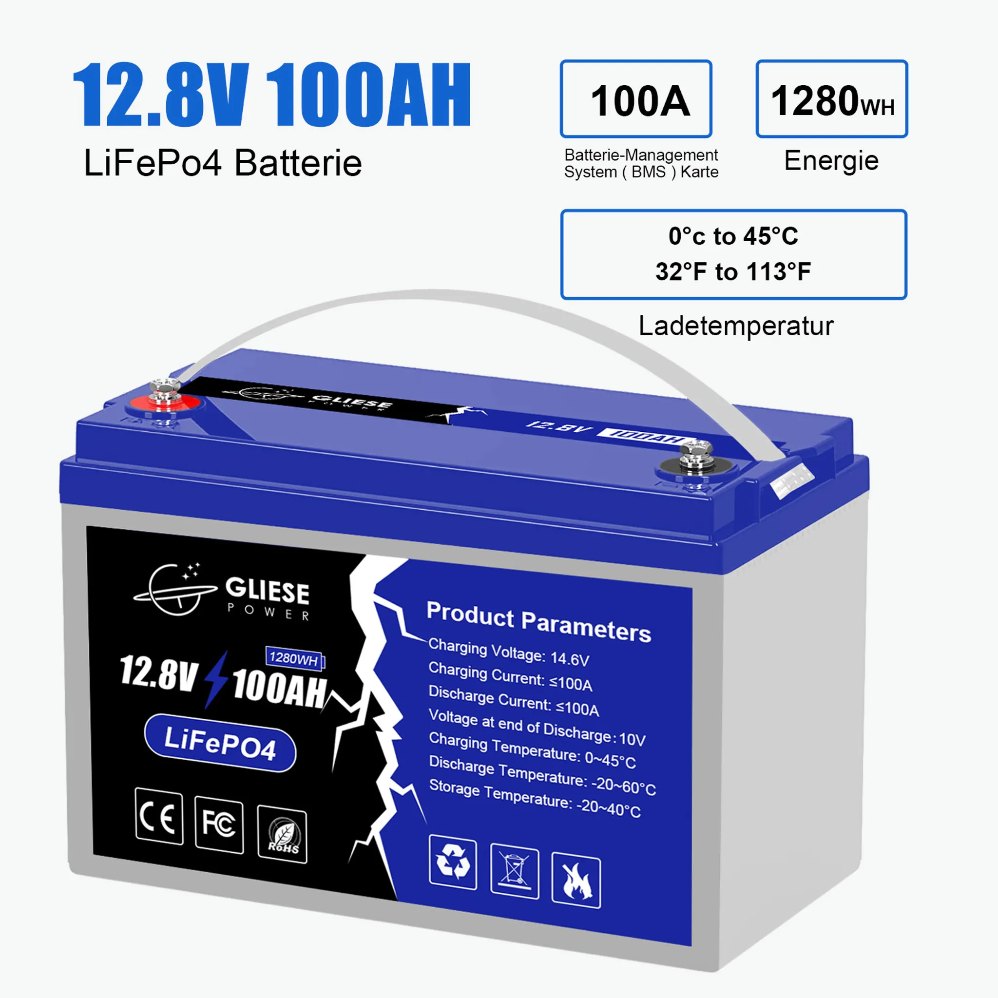 Solarbatterie 12V 100AH 1000000 MAH LIFEPO4