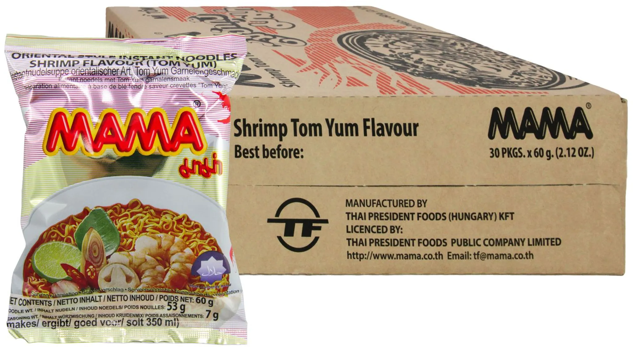 30 pack x 2.12oz] Mama Shrimp Tom Yum Thai Instant Hot & Sour Noodles Soup