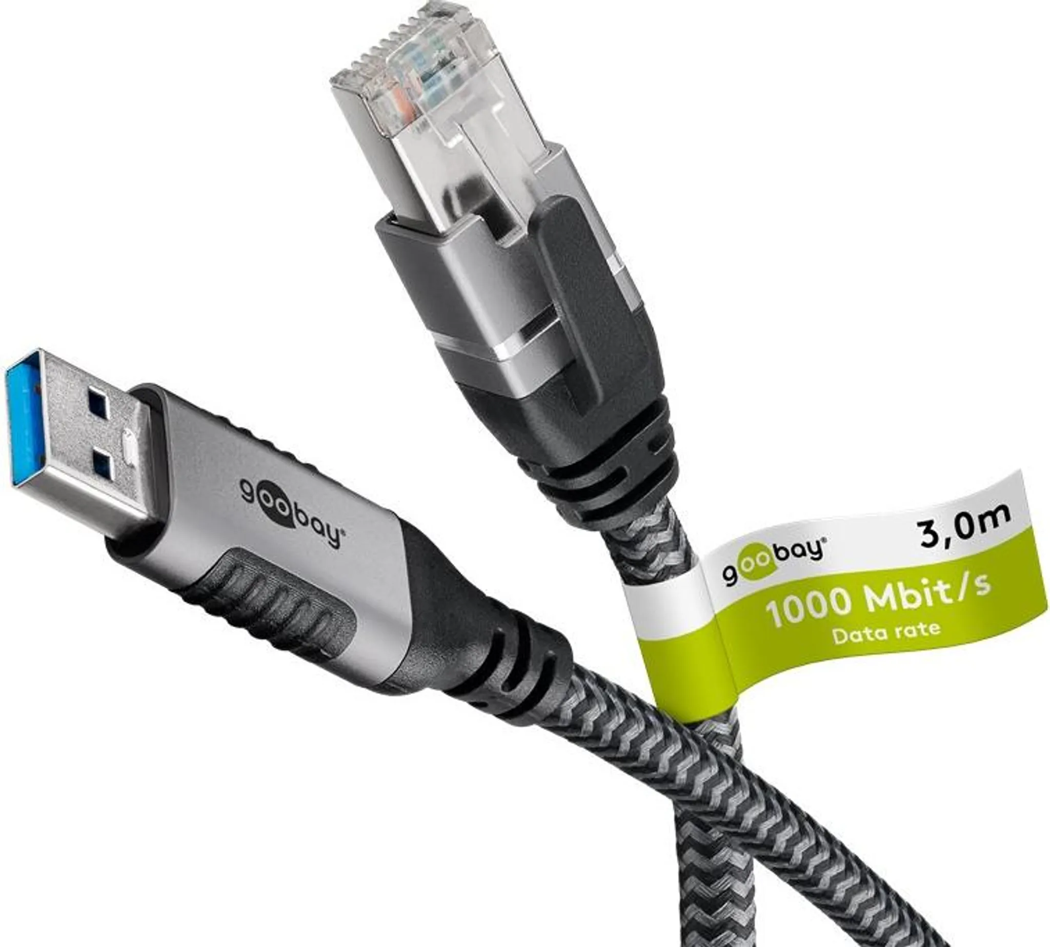 Goobay 70499 cavo con cambio di genere USB A RJ-45 Nero,