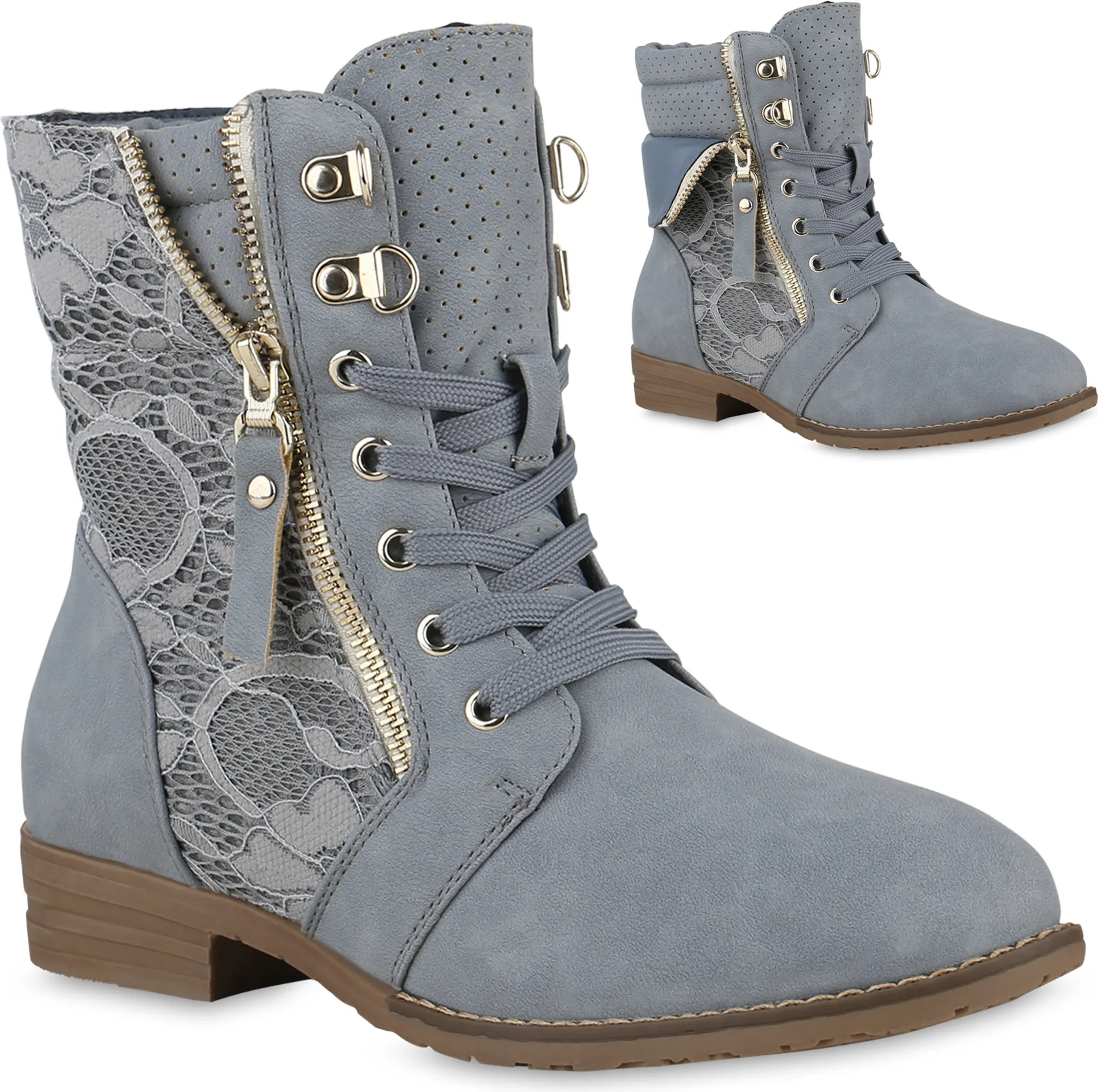 Mytrendshoe Damen Schnürstiefeletten Stiefeletten Spitze