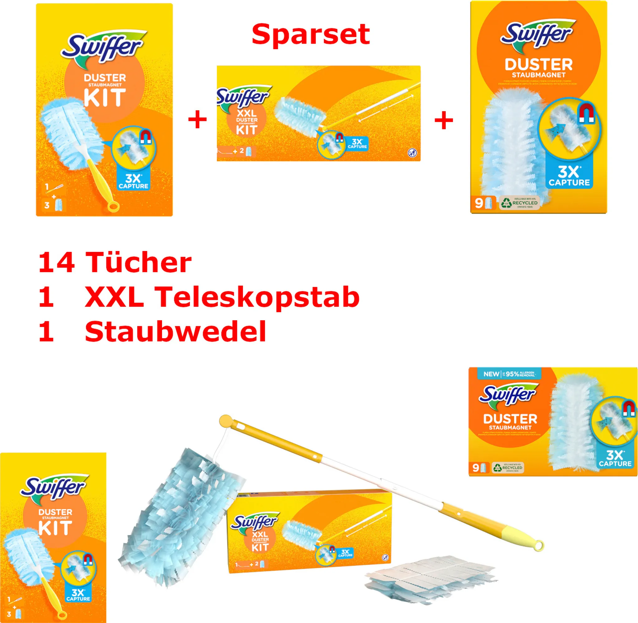 Staubwedel-Set Für Swiffer – 60 Stück Mit 360-Grad-Pads & Verbessertem Griff, Ultrafeine Fasern