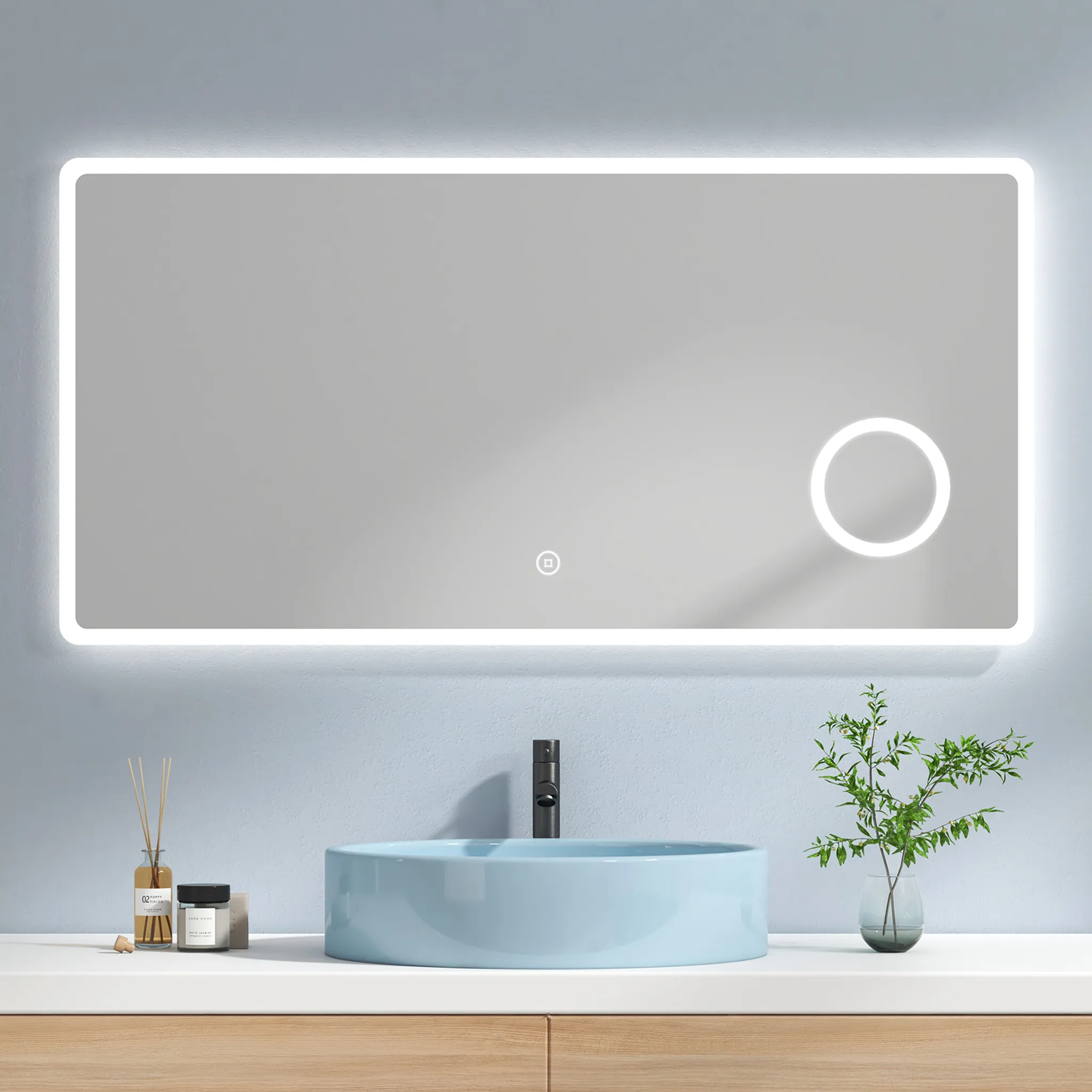 SONNI Badspiegel Lichtspiegel LED Spiegel Wandspiegel mit Sensor-Schalter  100 x 60cm kaltweiß IP44 energiesparend