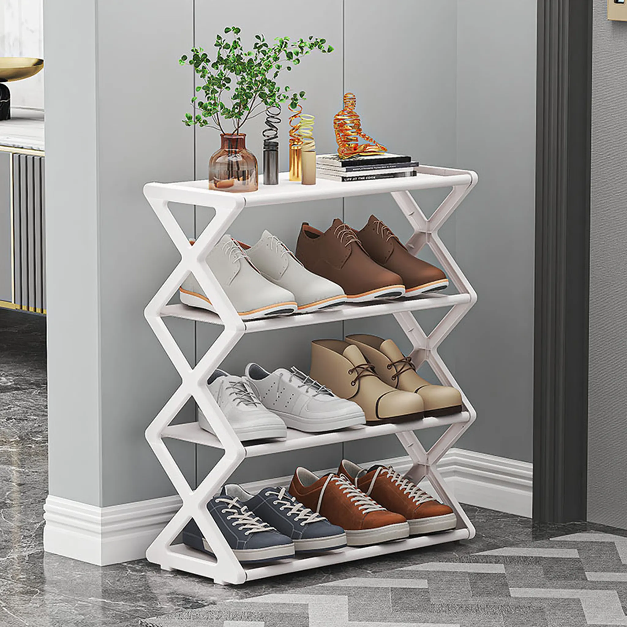 HOMCOM Schuhregal mit 6 Ebenen aus Bambus, für max. 9 Paar Schuhe, klappbar Schuhständer 1-tlg., für Eingang, Schlafzimmer, 30 x 29 x 108 cm, Natur