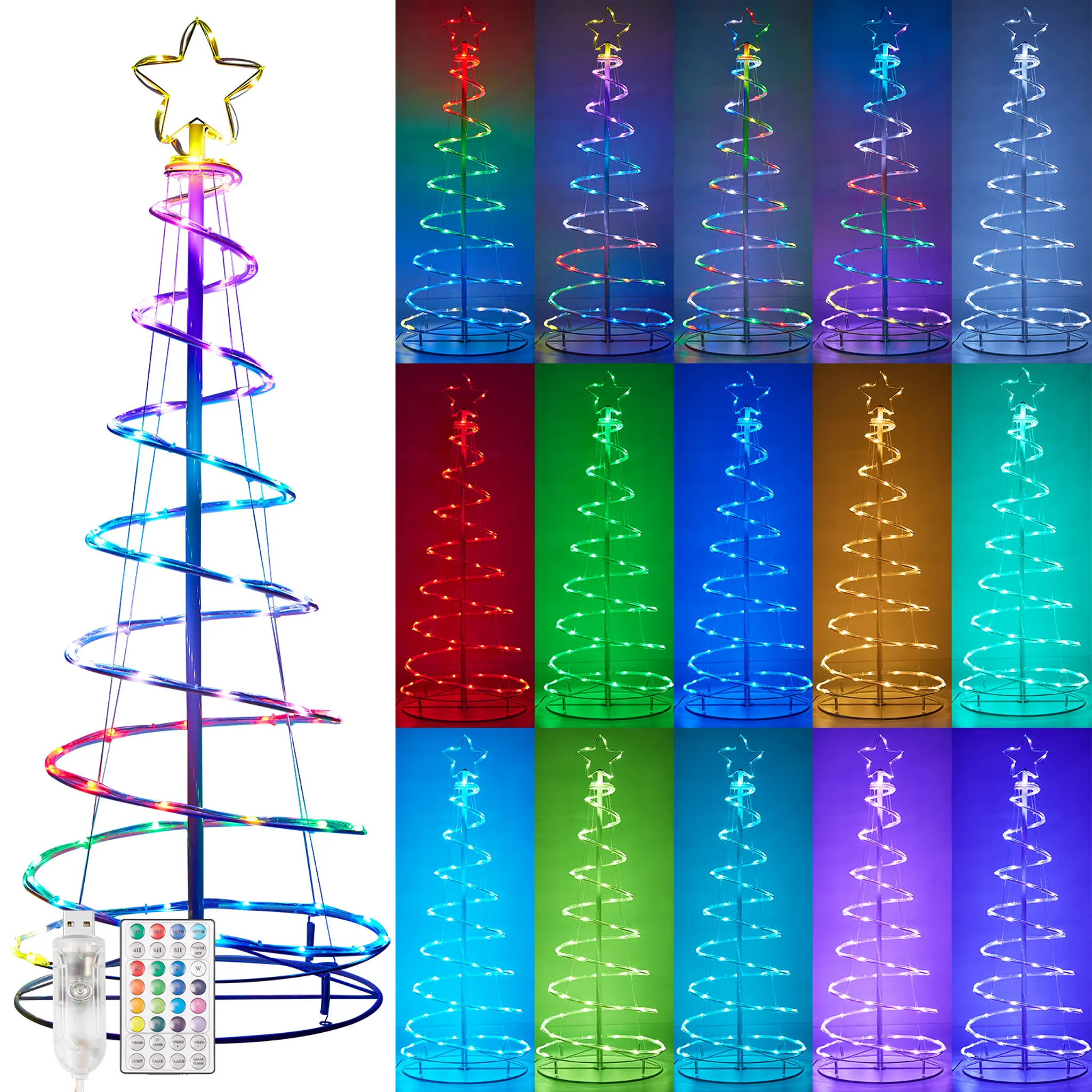 1.2M LED Spiral Weihnachtsbaum RGB Dimmbar Spiralbaum Faltbar Christbaum  mit Fernbedienung für Innen Außen Weihnachtsdeko