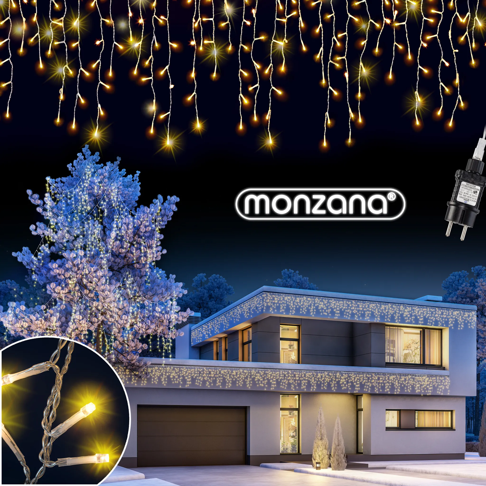 Tenda Luminosa A Stelle E Luna 3.5m - 120 LED Con 8 Modalità, Telecomando E Timer, Alimentazione USB/Batteria, IP44 Per Interni/Esterni - Decorazione Natalizia E Festosa - 3