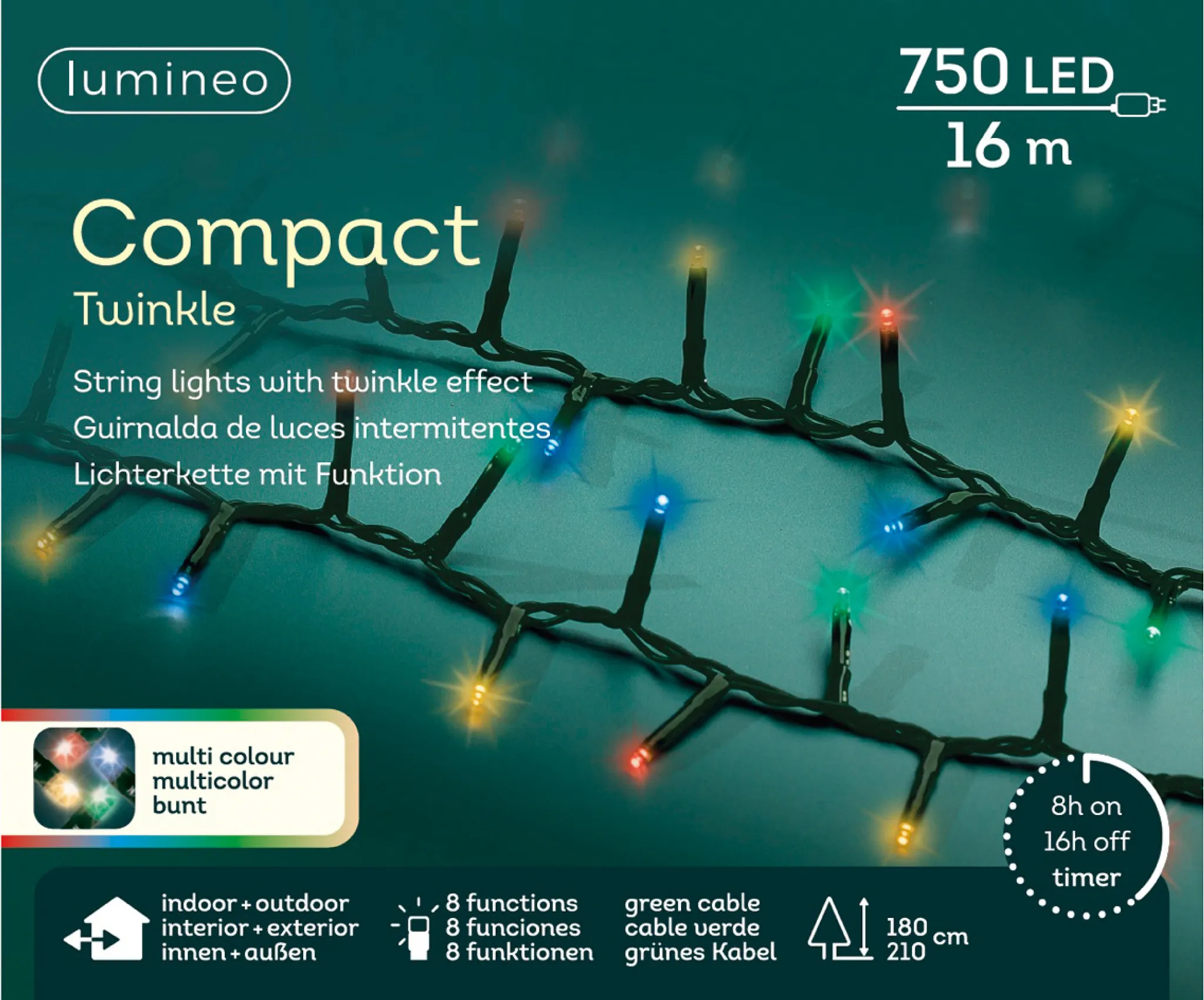 Luci da esterno a LED da 50 m 500 LED multicolore con spina per