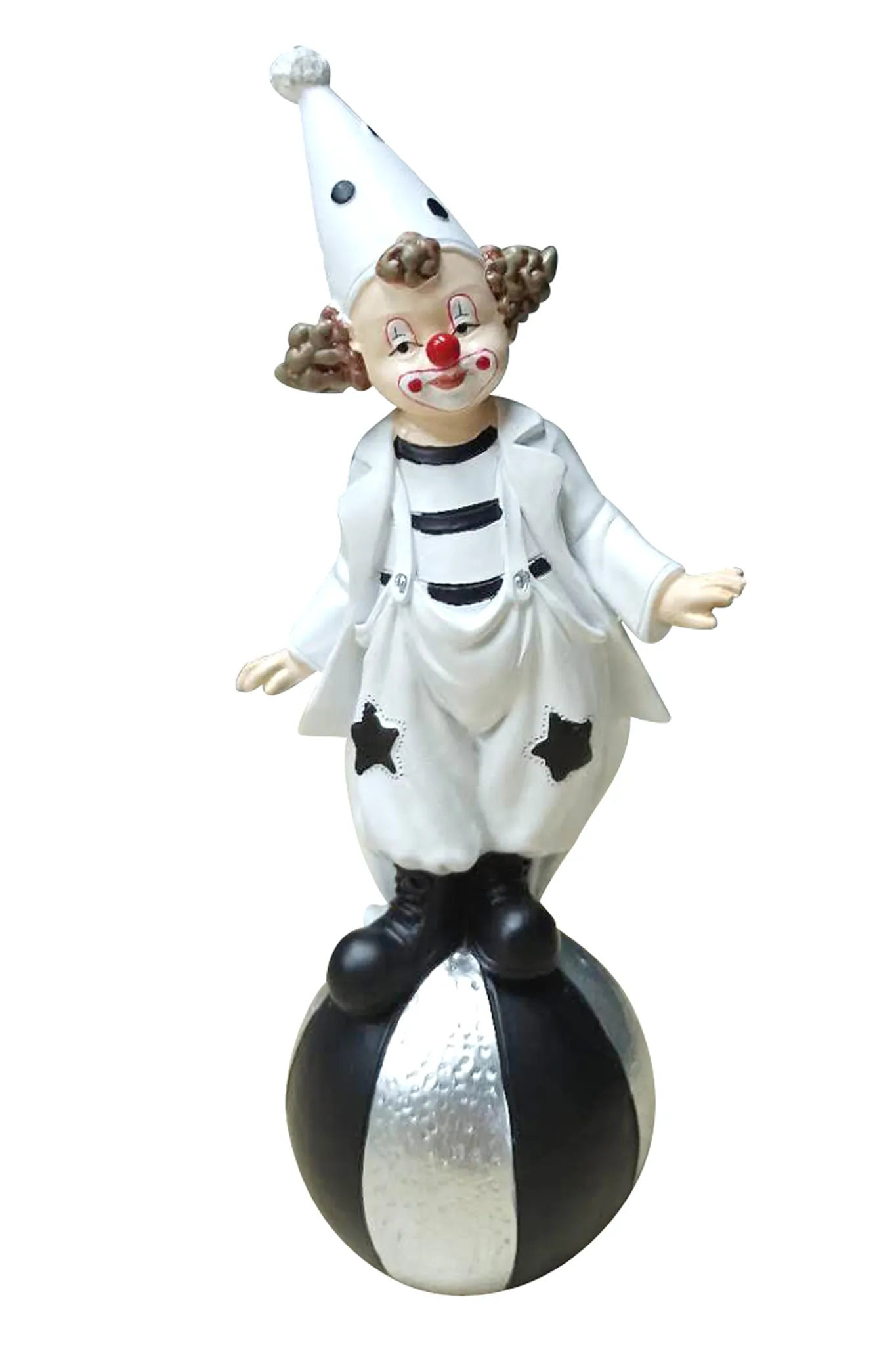 Dekofigur Clown auf Ball schwarz weiß 18cm