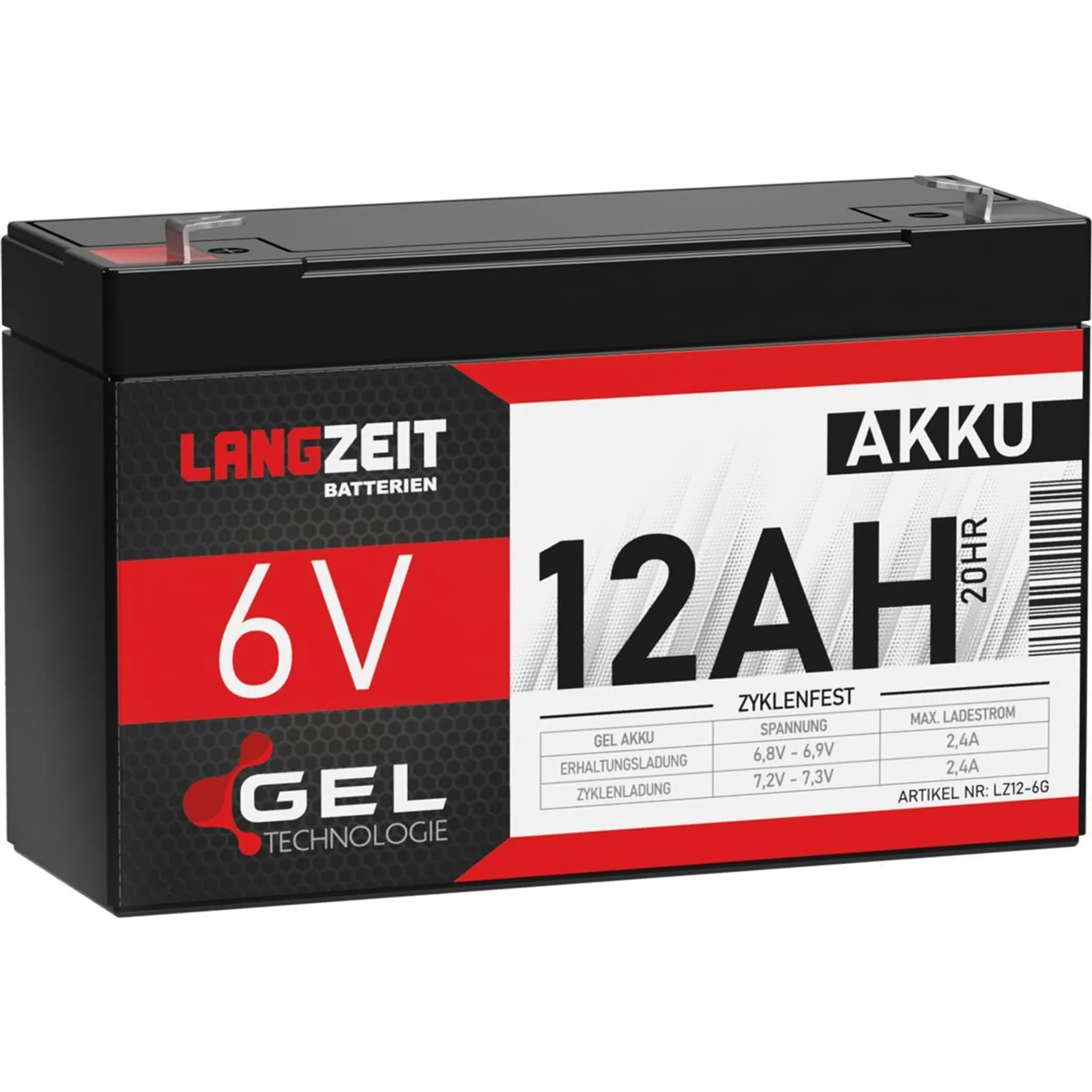 Langzeit Akku 6V 12AH GEL Batterie Bleiakku