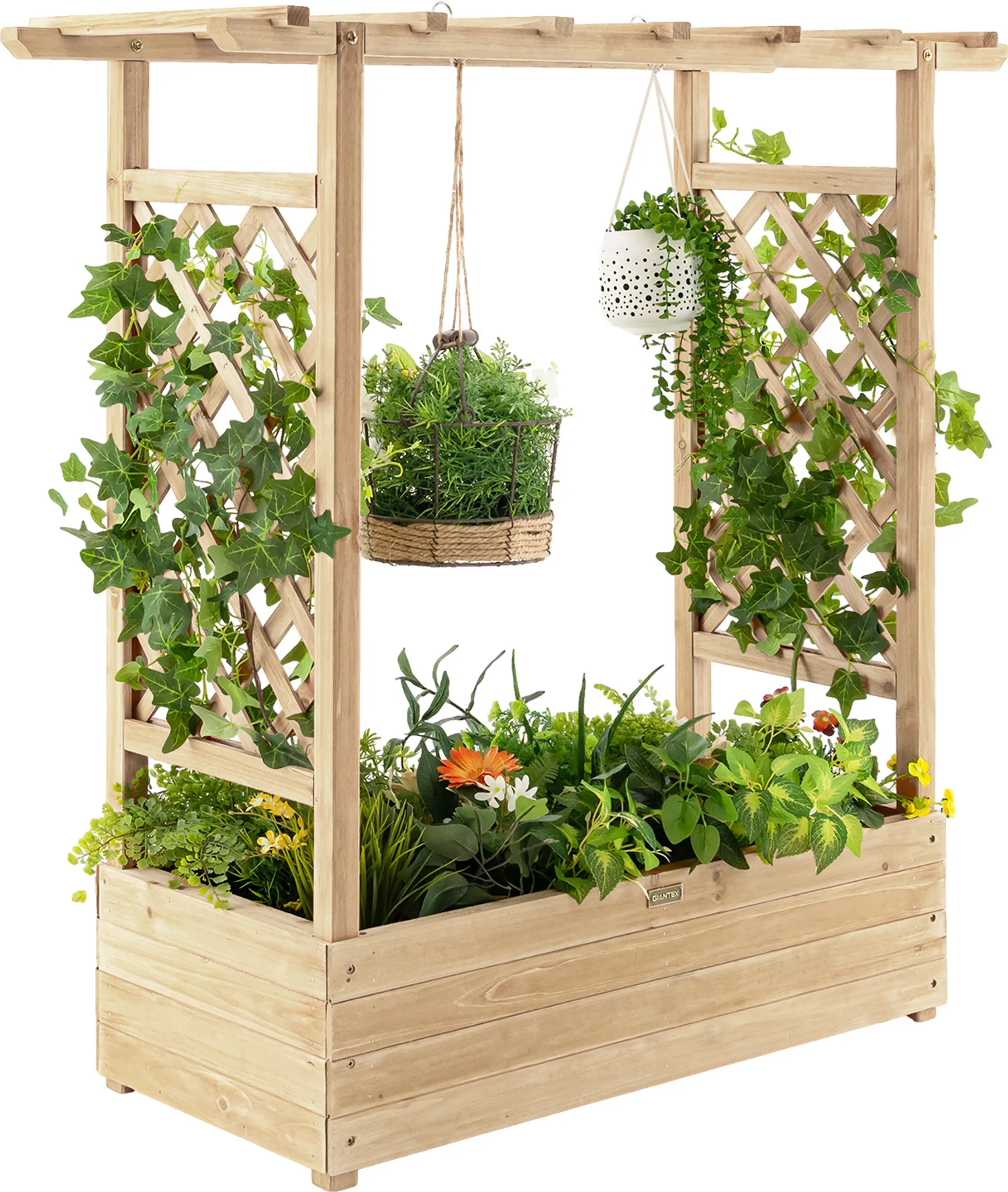 COSTWAY Hochbeet mit Rankhilfe & Dach Natur