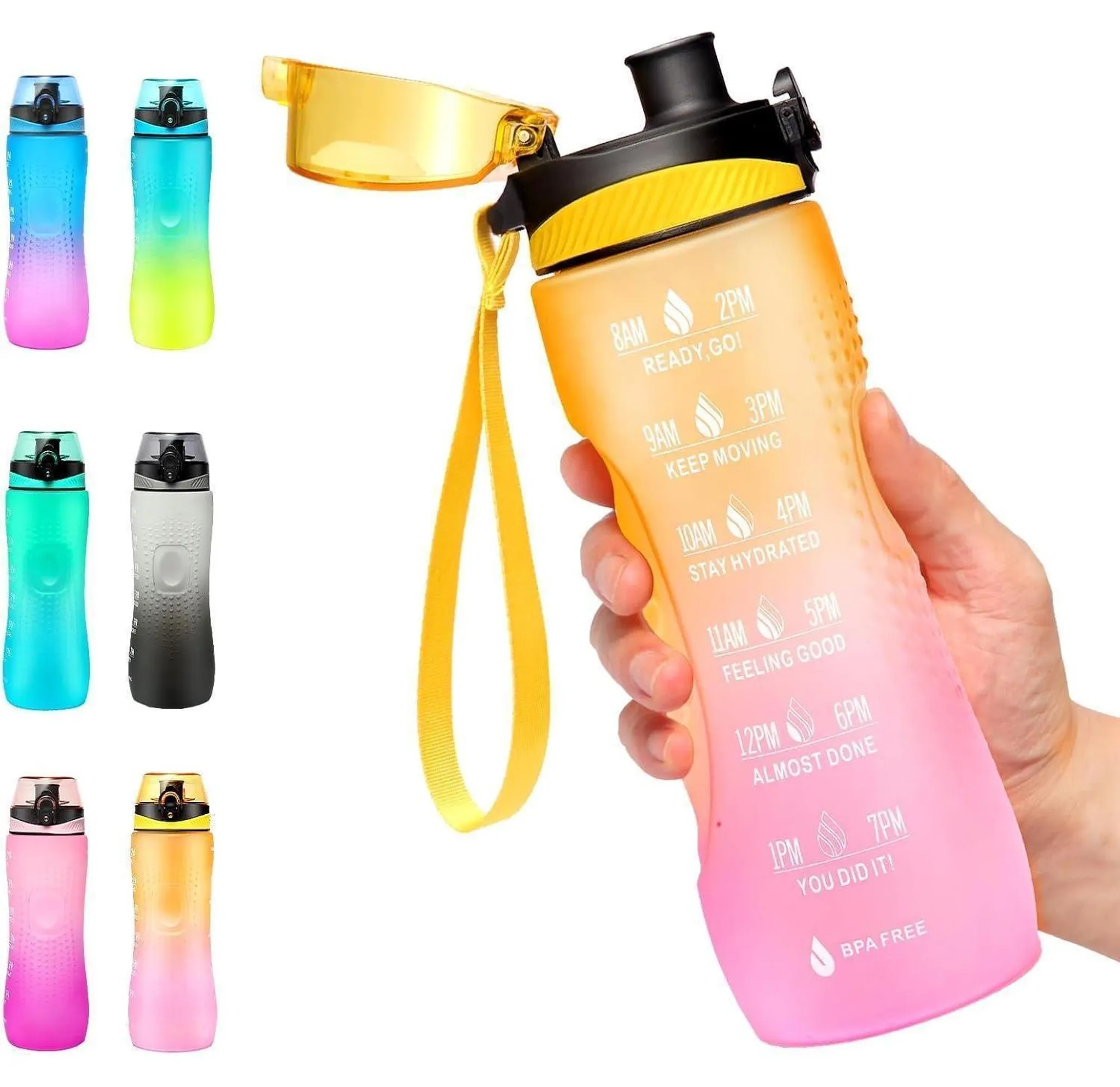 Trinkflasche mit Zeitmarkierung, Tritan BPA-frei