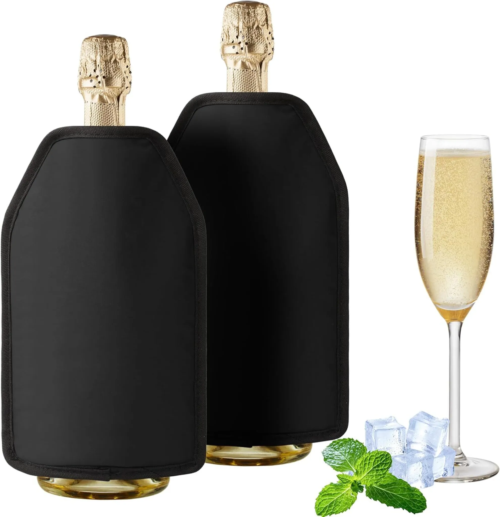 2er Set Weinkühler Manschetten – Dehnbar Für 0,7–1 L Flaschen, Wiederverwendbar, Kühlmanschette Für Wein, Sekt & Bier – Ideal Für Picknicks, Feiern & Unterwegs – Schwarz