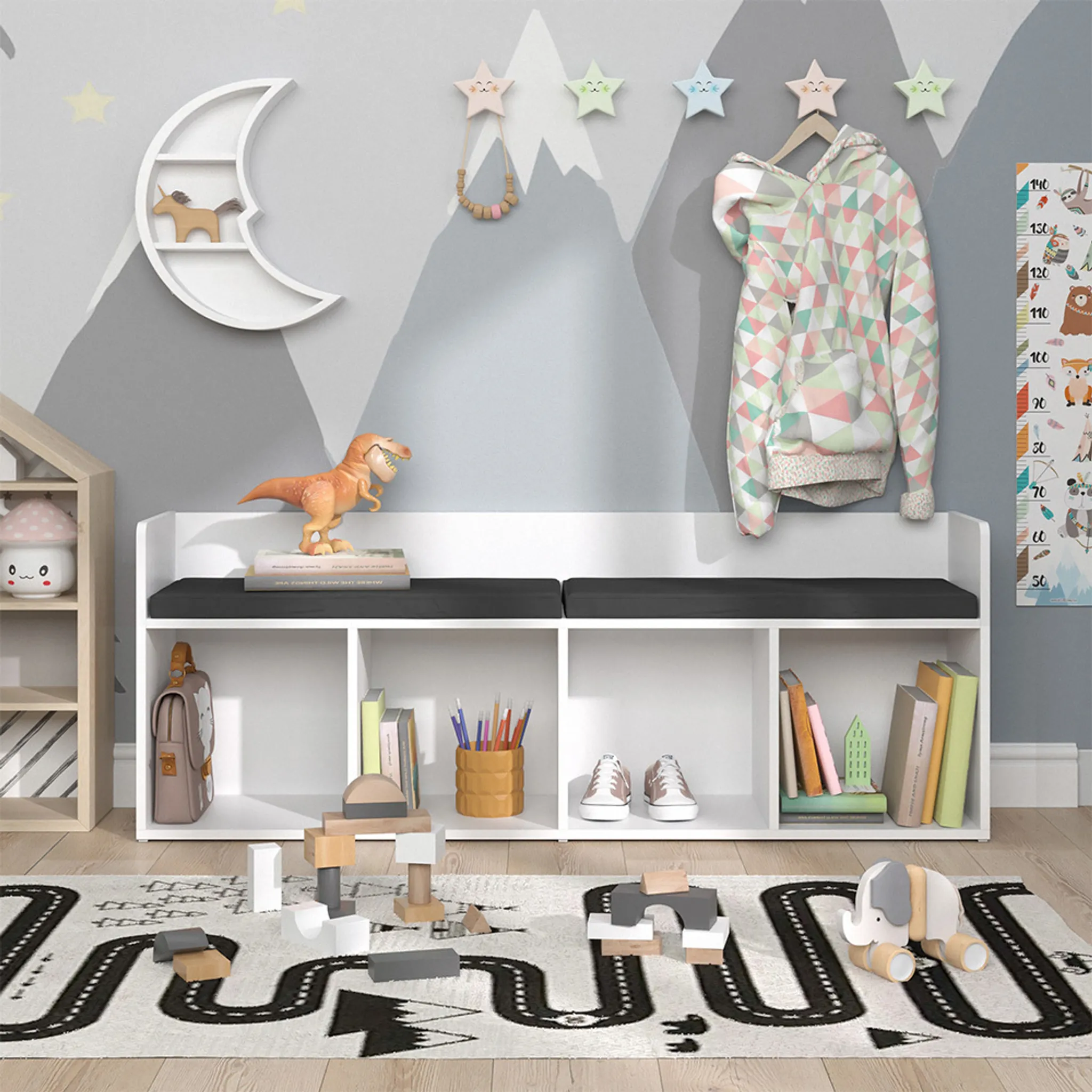 Scaffale Per Bambini Luigi - Bianco, 107.2 X 88.6 Cm, Con Seduta, Per Camera Dei Piccoli - 2