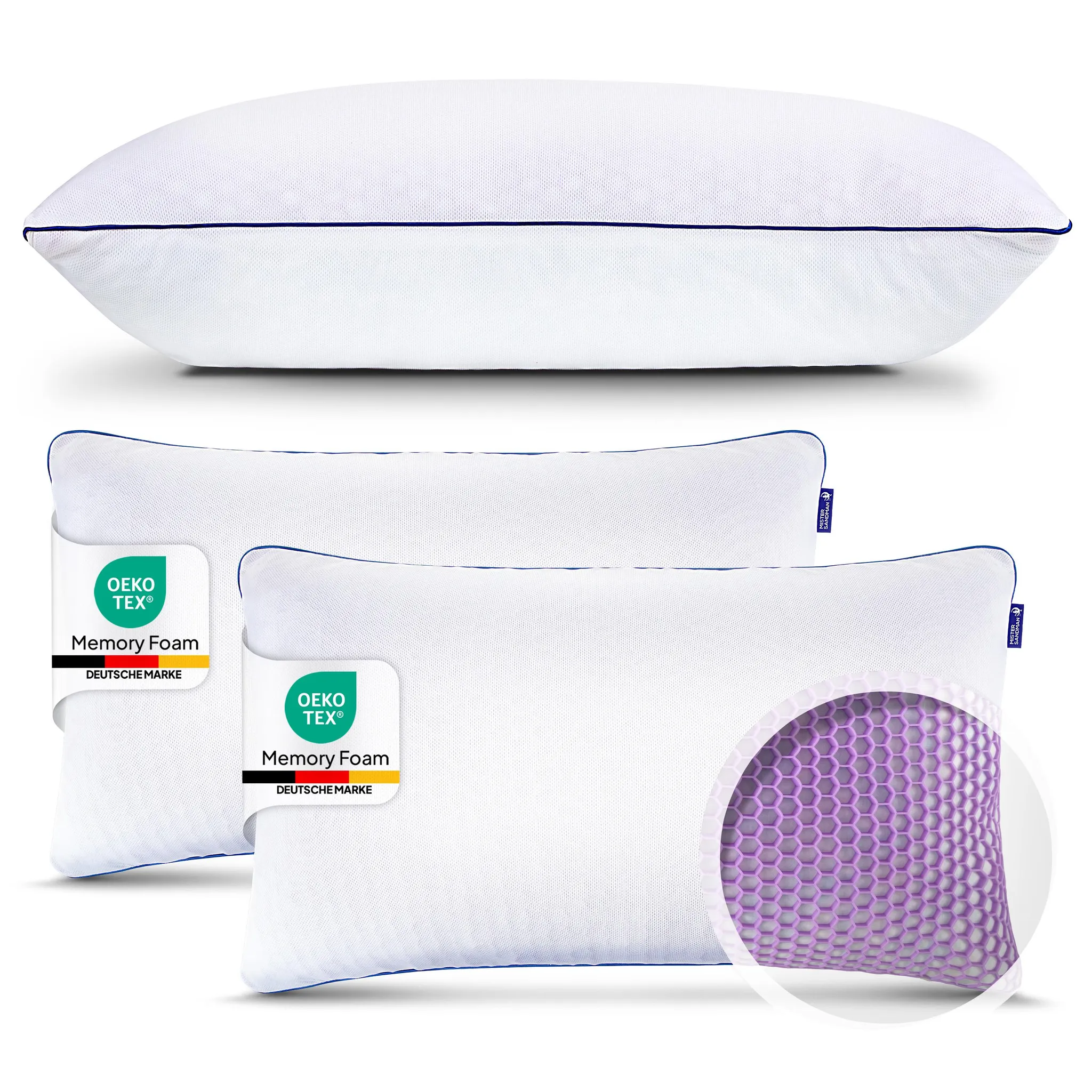 Vitapur Lot de 2 oreillers, 40 x 80 cm, en bambou de qualité supérieure, 100 % coton blanchi, pour toutes les positions de sommeil, lavables en machine à 60 °C, rembourrage amovible