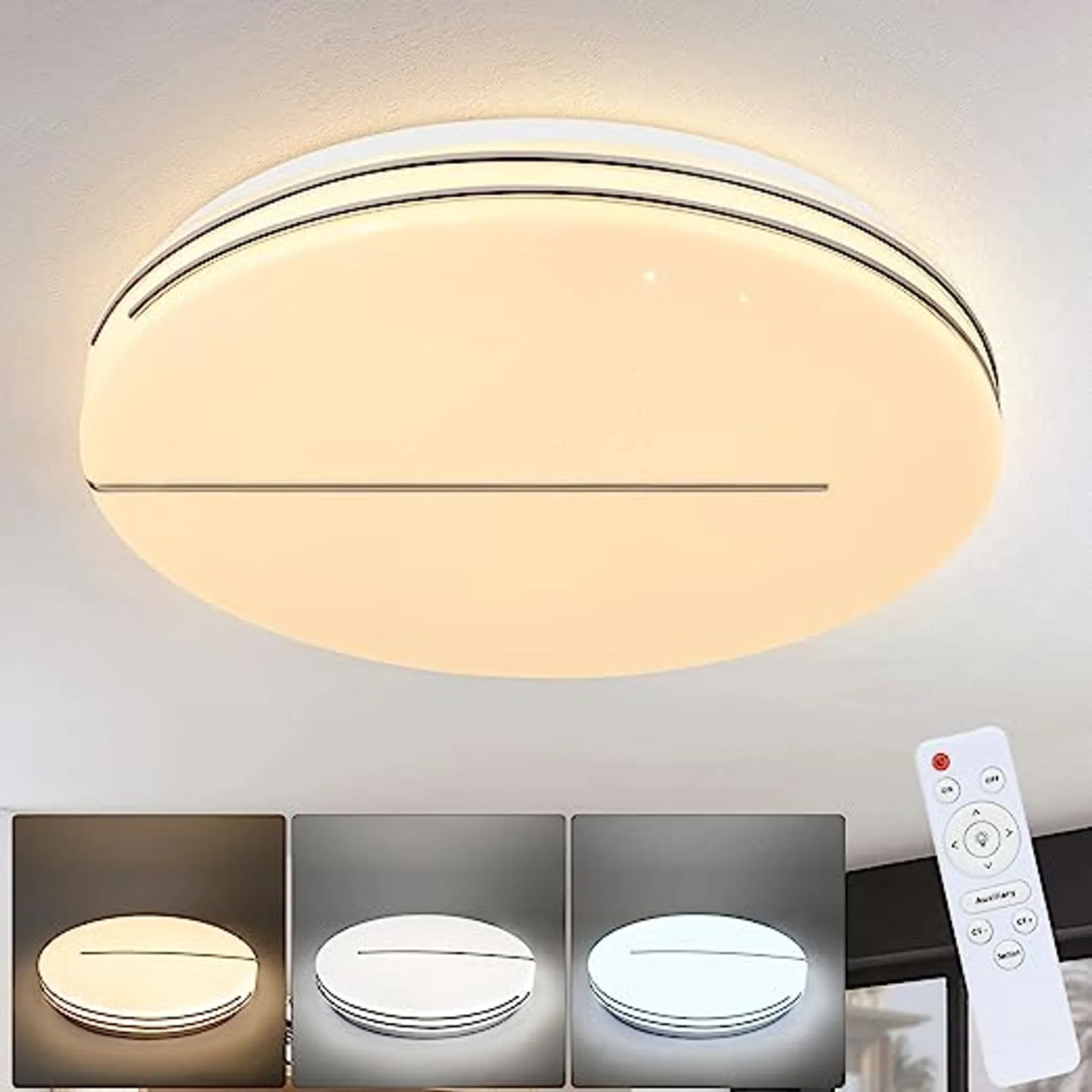 ZMH Deckenlampe LED Deckenleuchte Wohnzimmer - Dimmbar Schwarz Modern  Wohnzimmerlampe Fernsteuerung Rund Design 42W Schlafzimmerlampe  Deckenbeleuchtung für