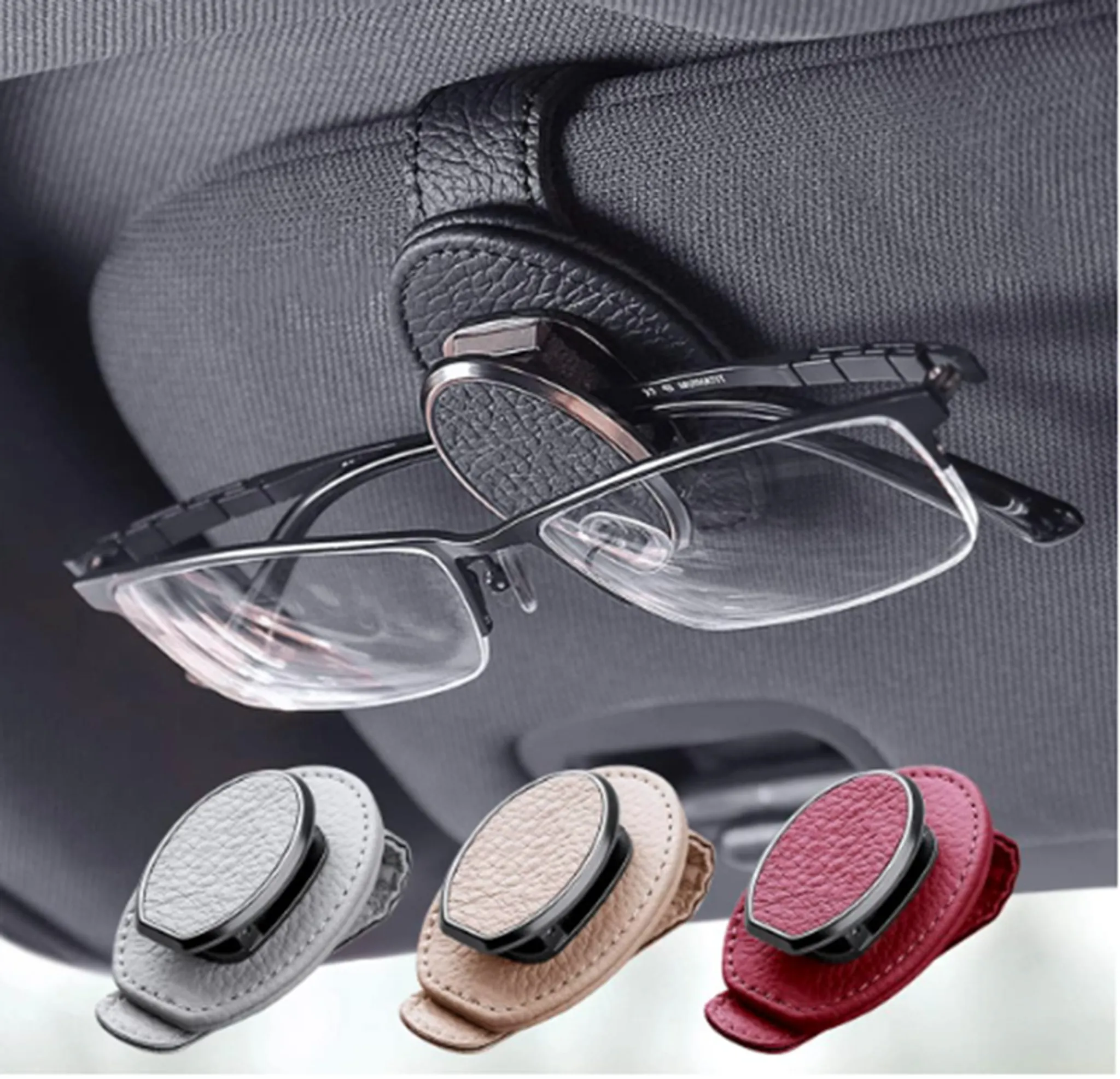 2 Pack Brillenhalter für Auto Sonnenblende, Leder Brillenhalter für  Auto,Magnetische Sonnenbrillenhalter Ticket Clip, Ticket Karten Clip  Brillen