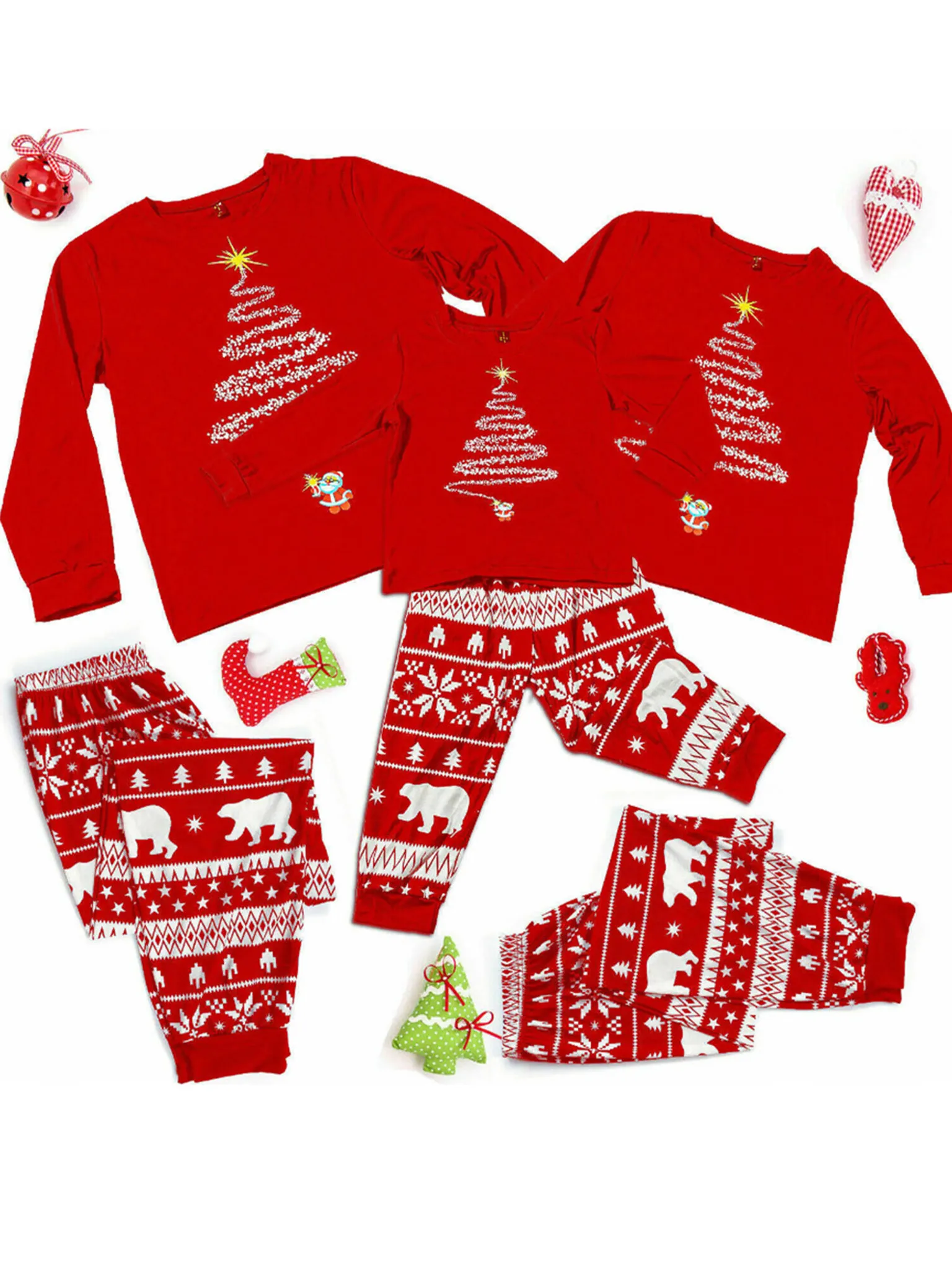 AmyGline Weihnachten Pyjama Familie Schlafanzug Set Weihnachts Cartoon Hirsch Langarm T Shirt mit Karierte Hose Nachtwäsche Schlafanzüge für Kinder,Jungen,Mädchen,Herren,Damen Sleepwear 