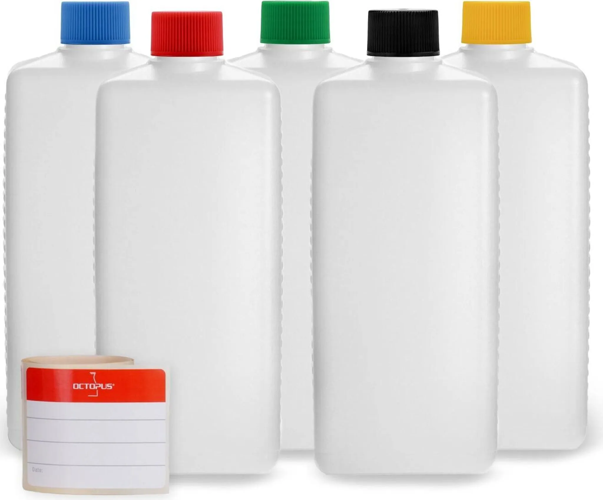 Produktbild von Octopus 10er-Pack 30 Ml HDPE-Kunststoffflaschen Mit Schwarzem Schraubverschluss, Inkl. 10 Etiketten – Lebensmittelecht & Spülmaschinenfest