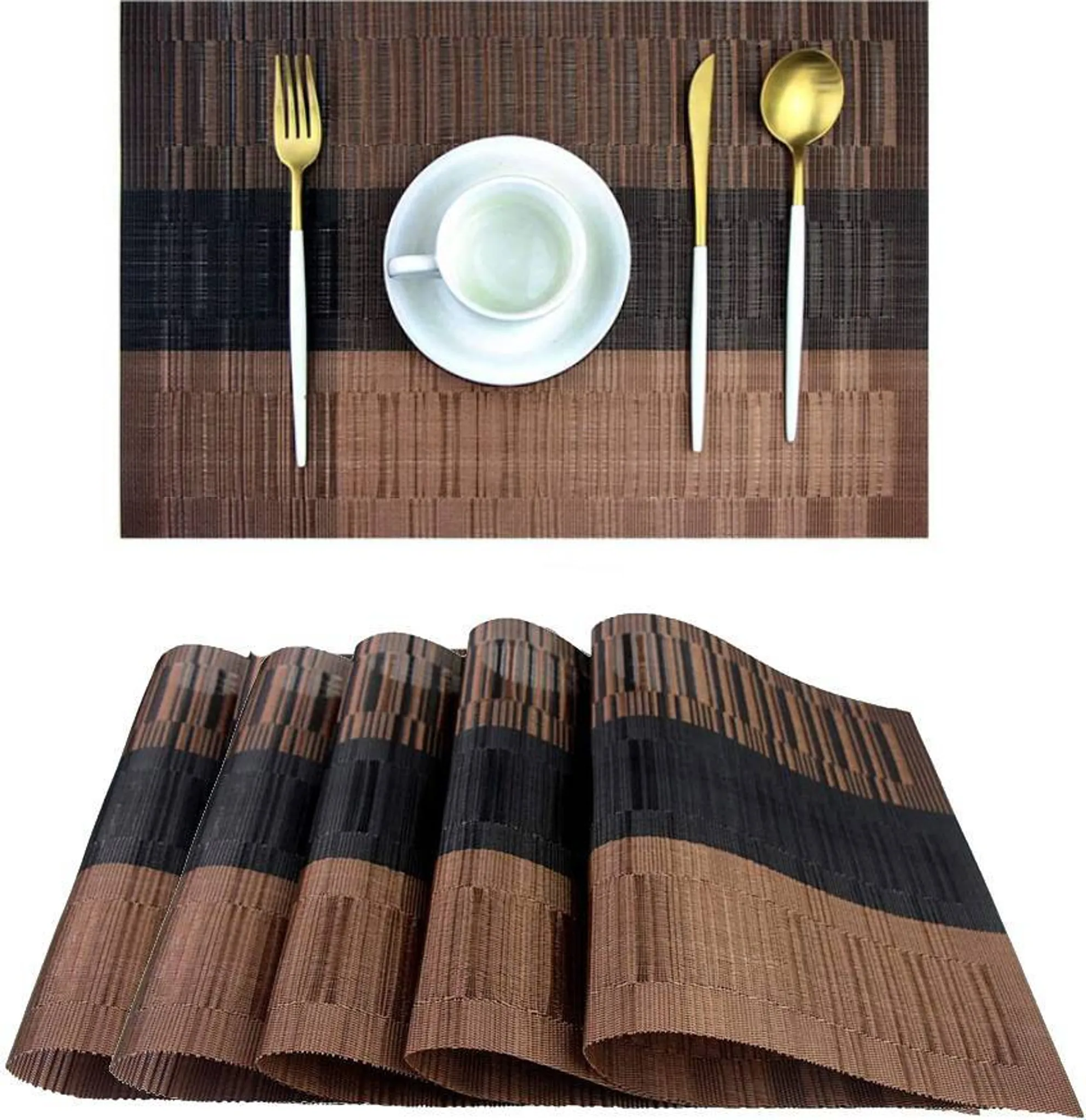 Tischsets 6er Set Mit Untersetzern - Hitzebeständige Platzdeckchen Dark Brown+Black